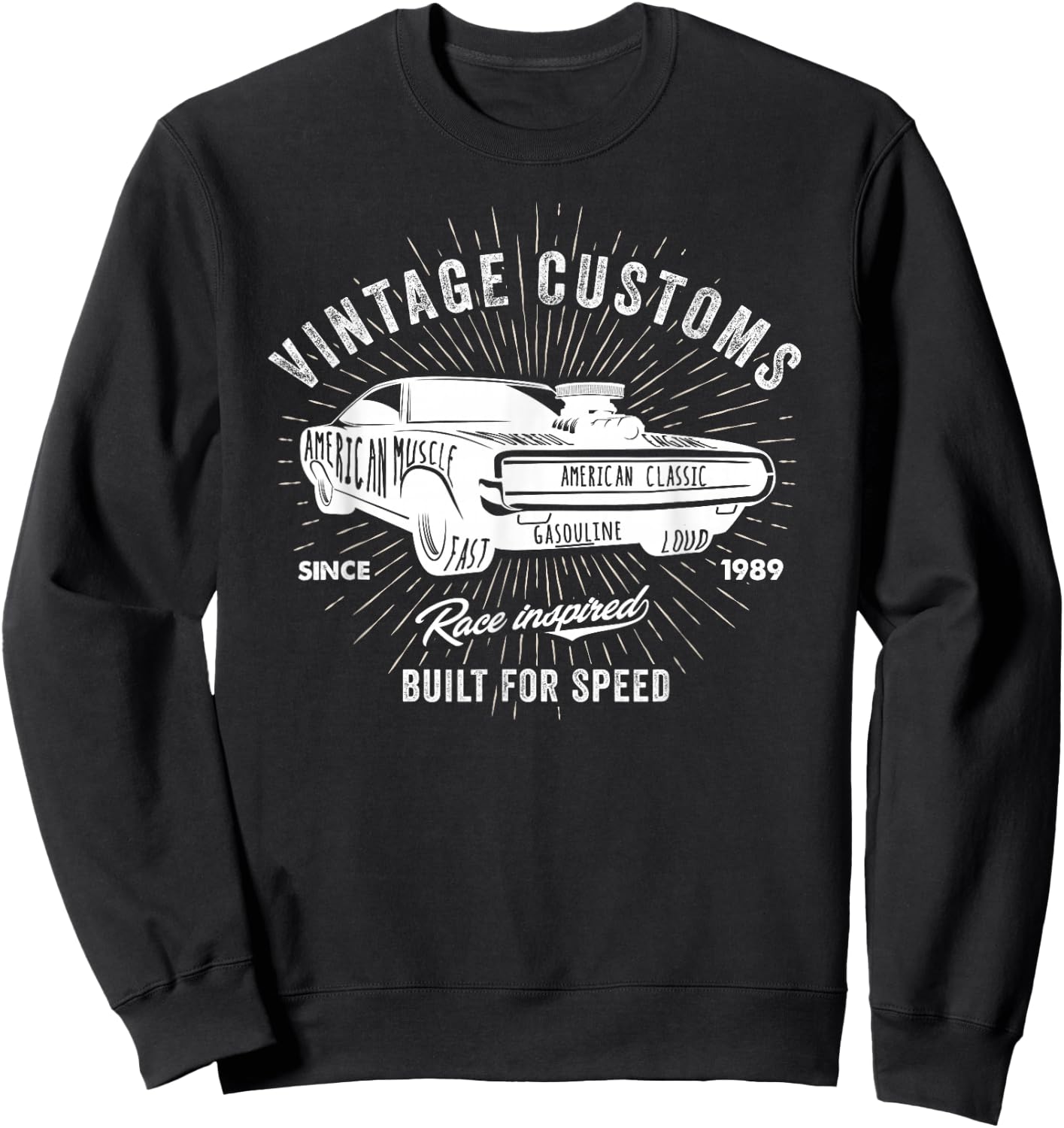 Car Illustration For Boys Vintage Customs Muscle Car Sweatshirt - Sweatshirt | Black
