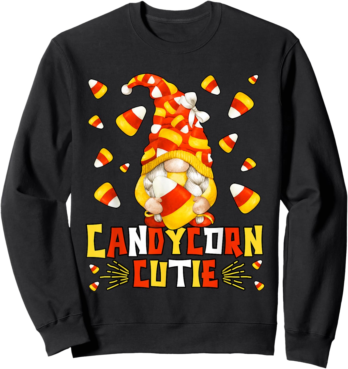 Cute Candy Corn Cutie For Kids & Halloween Candycorn Gnome Sweatshirt - Sweatshirt | Black