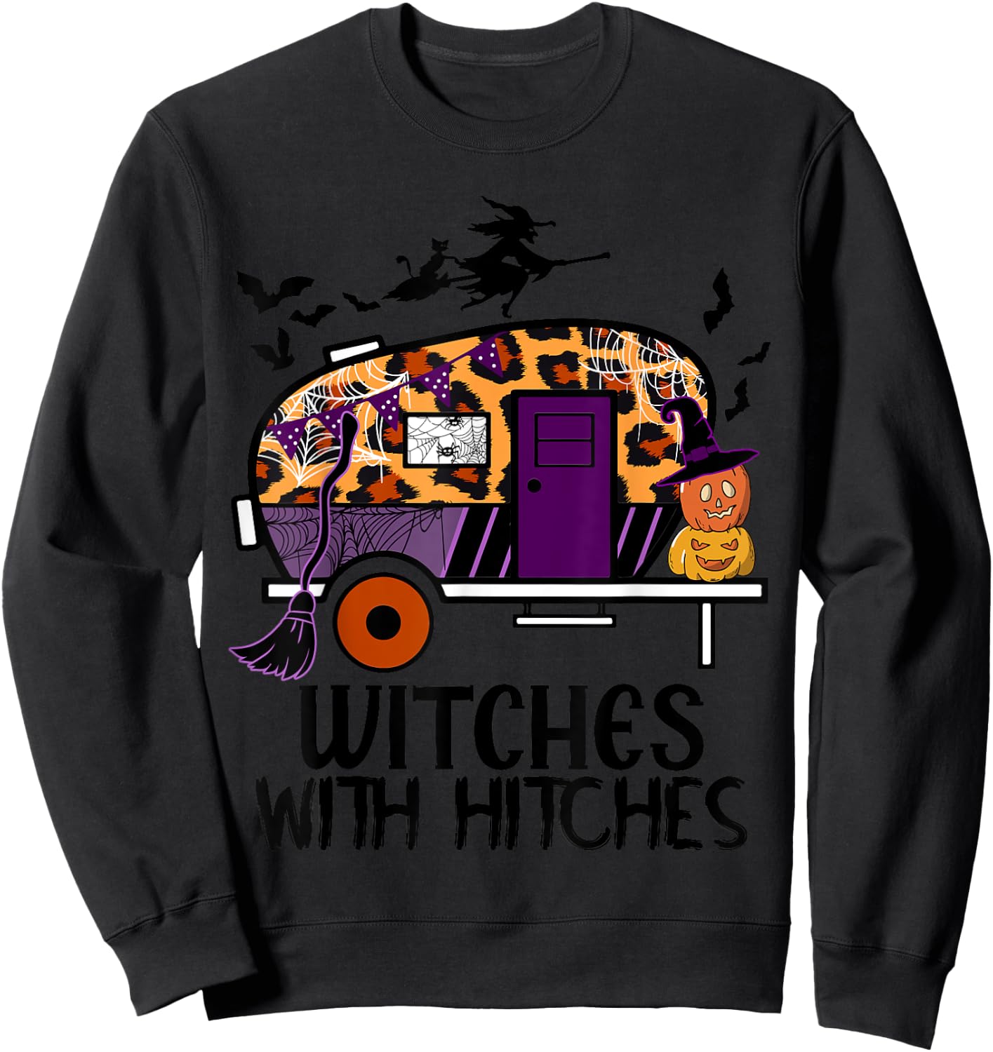 d2Ab Leopard Camping RV Witches With Hitches Halloween Party Sweatshirt - Sweatshirt | Black