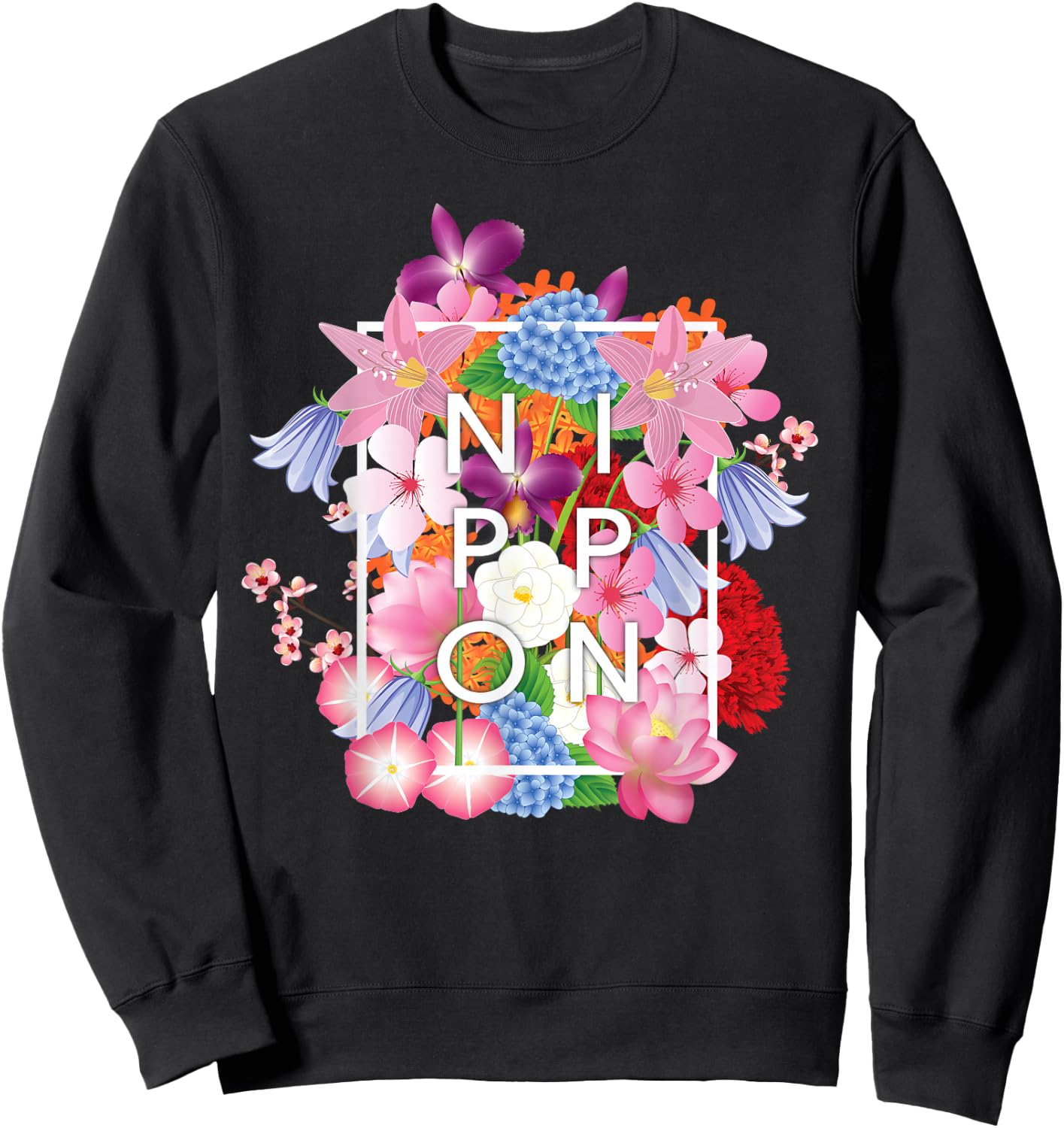 Flowers of Japan - Nippon Word Art Sweatshirt - Sweatshirt | Black