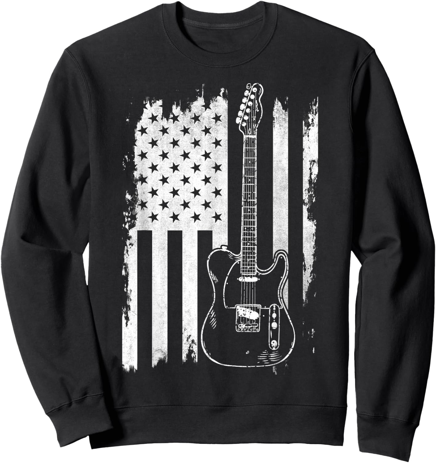 Lets Rock Rock n Roll Guitar Retro USA Flag Music Sweatshirt - Sweatshirt | Black