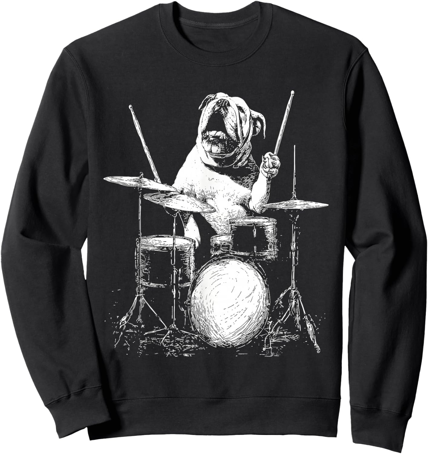 Funny English Bulldog Playing Drums Musician Dog Sweatshirt - Sweatshirt | Black