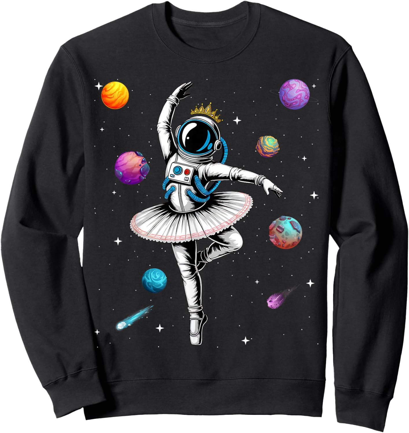 Astronaut Ballerina Space Ballet Women Girls Kids Toddler Sweatshirt - Sweatshirt | Black