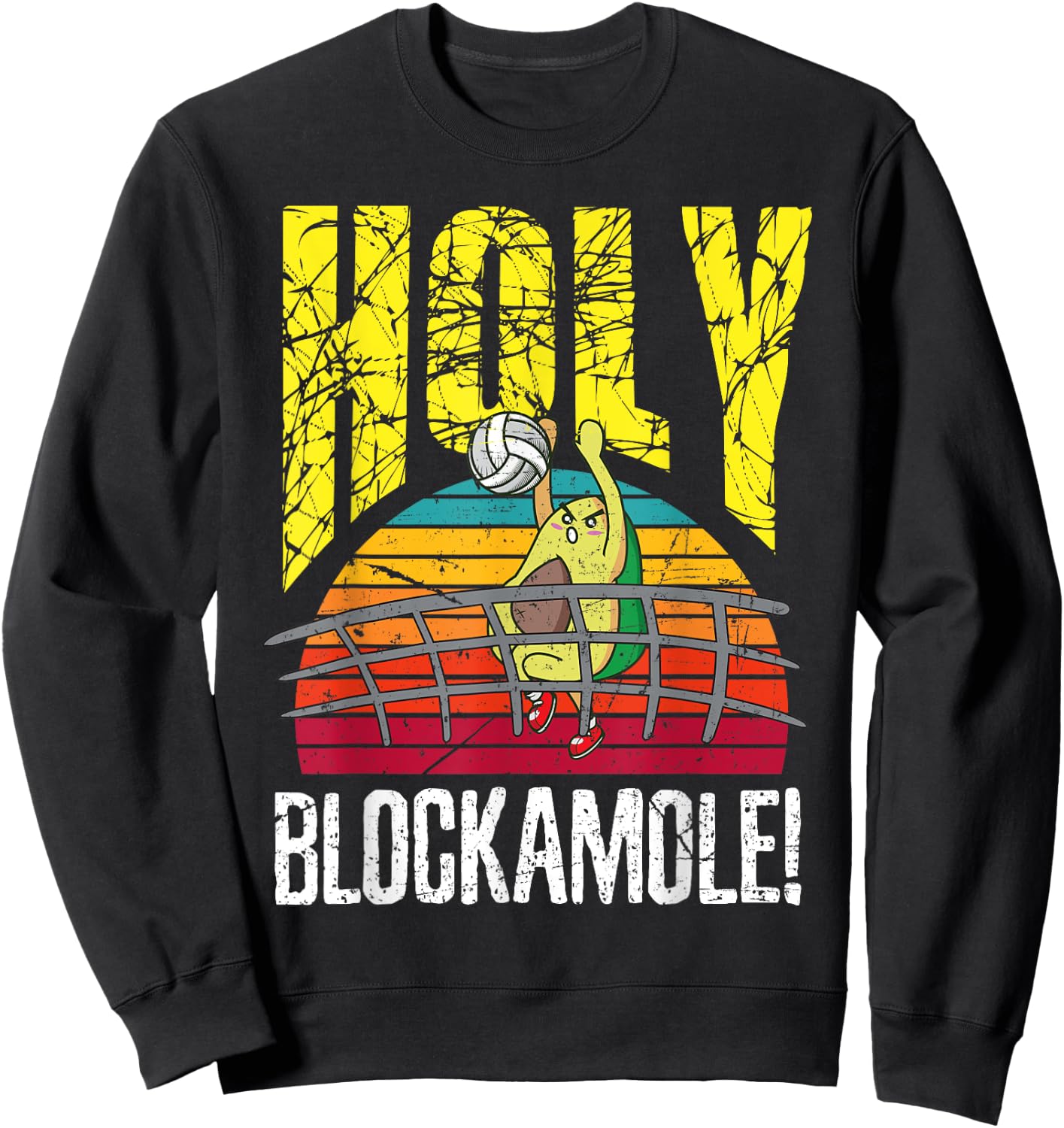Holy Blockamole Funny Volleyball Block Avocado Design Sweatshirt - Sweatshirt | Black