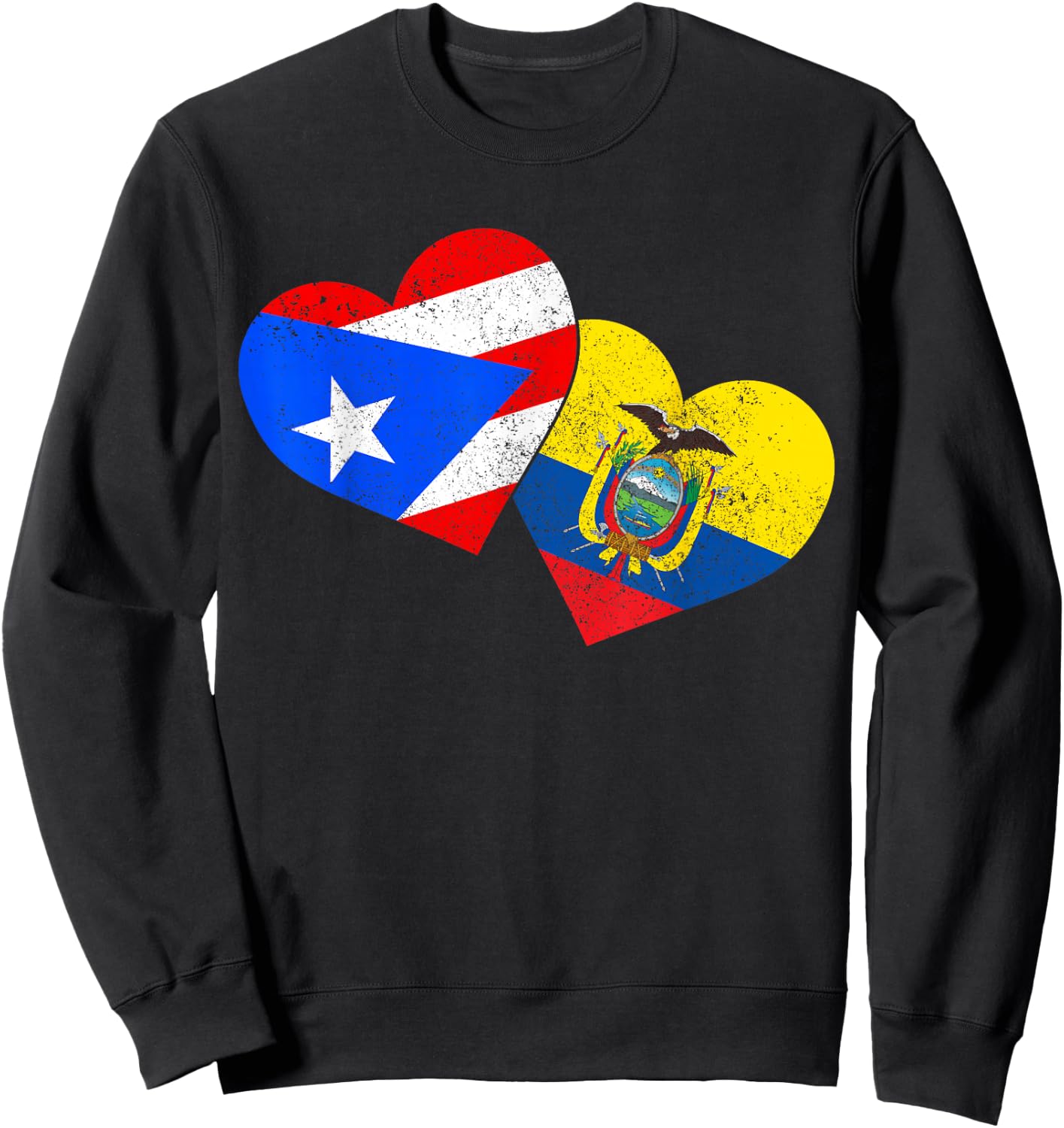Ecuador Puerto Rico Flag Heart Ecuadorian Roots Sweatshirt - Sweatshirt | Black