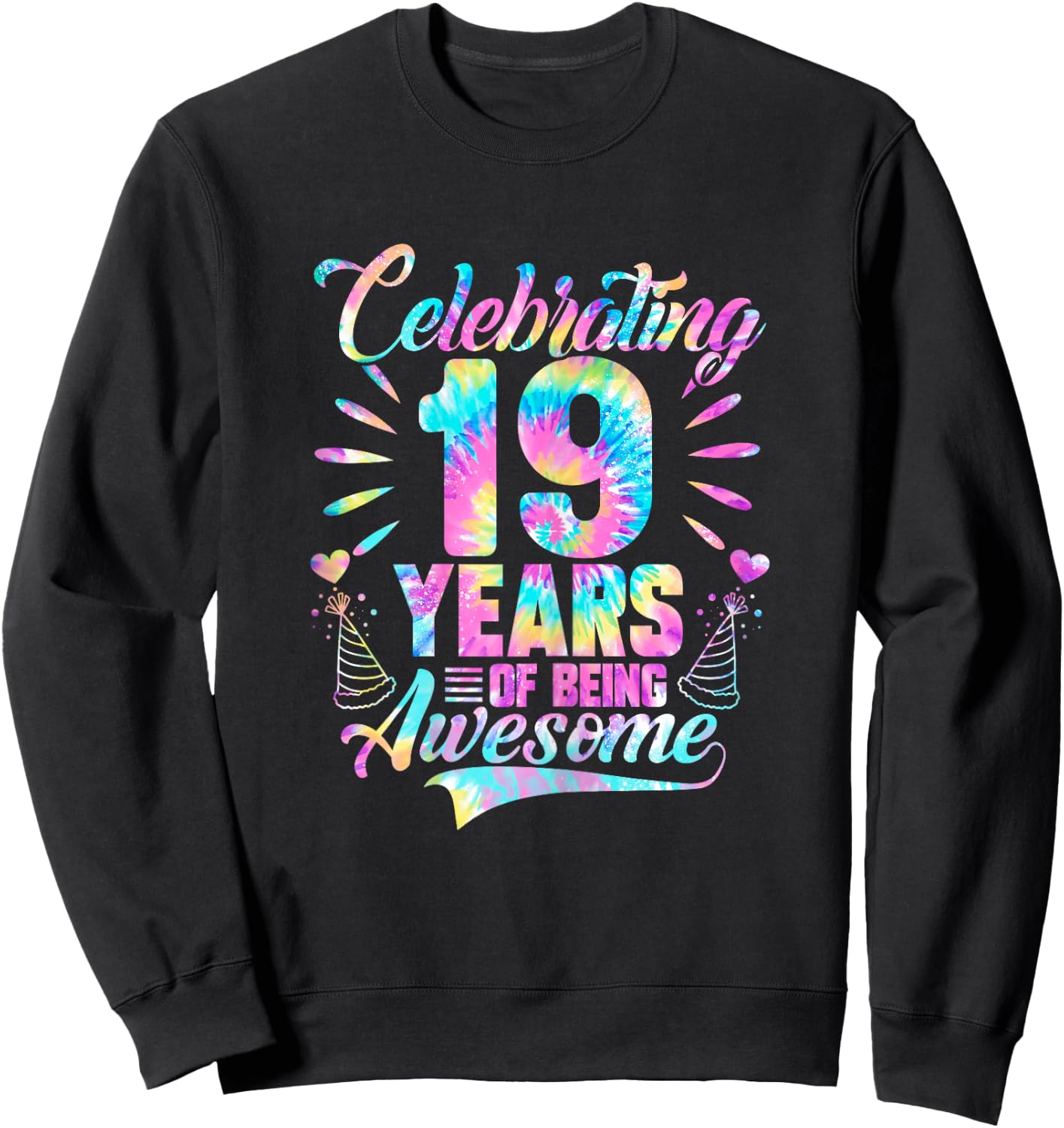 Celebrating 19 Year Of Being Awesome With Tie-dye Graphic Sweatshirt - Sweatshirt | Black