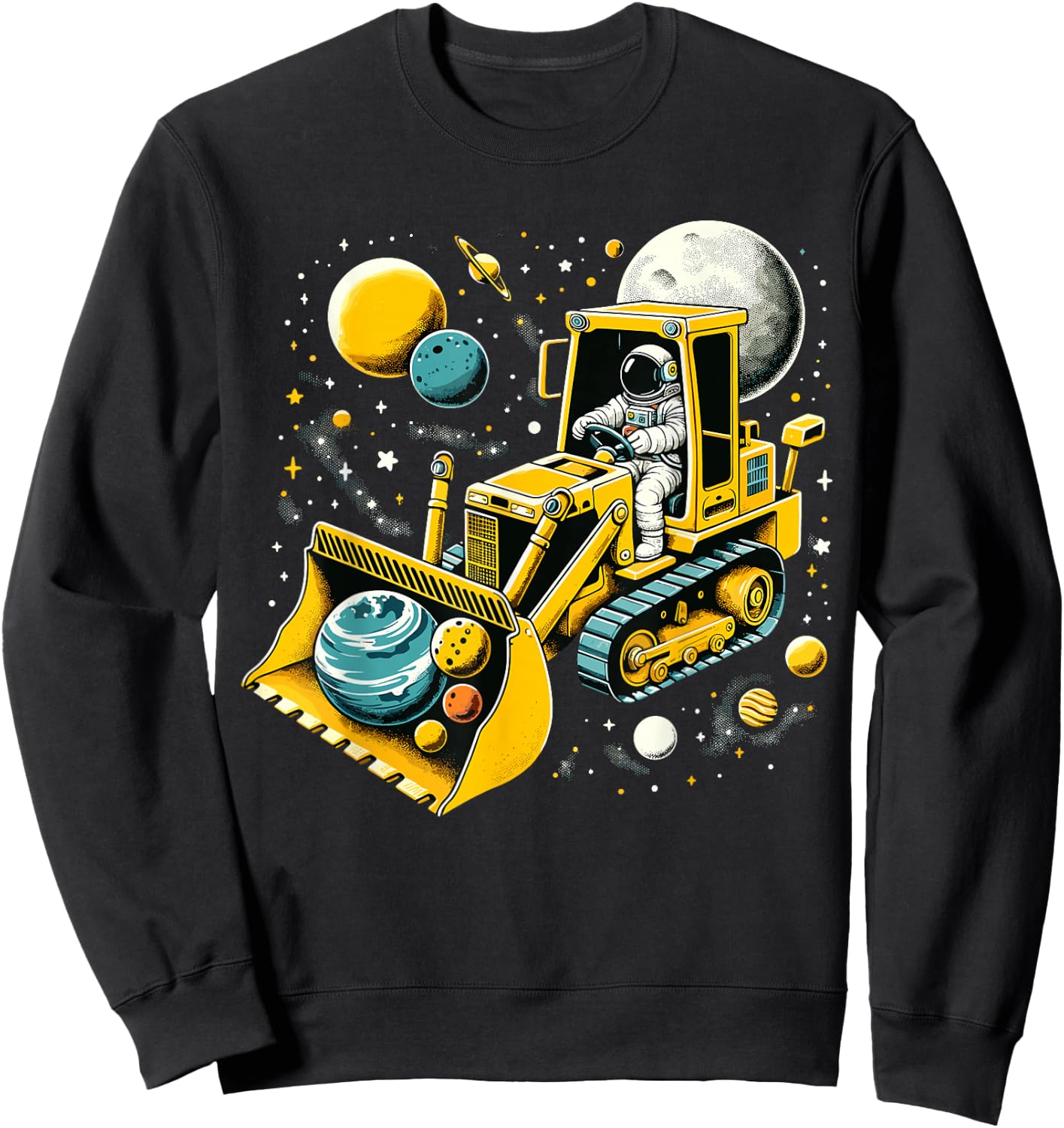 Astronaut Excavator in Space Planet Sweatshirt - Sweatshirt | Black