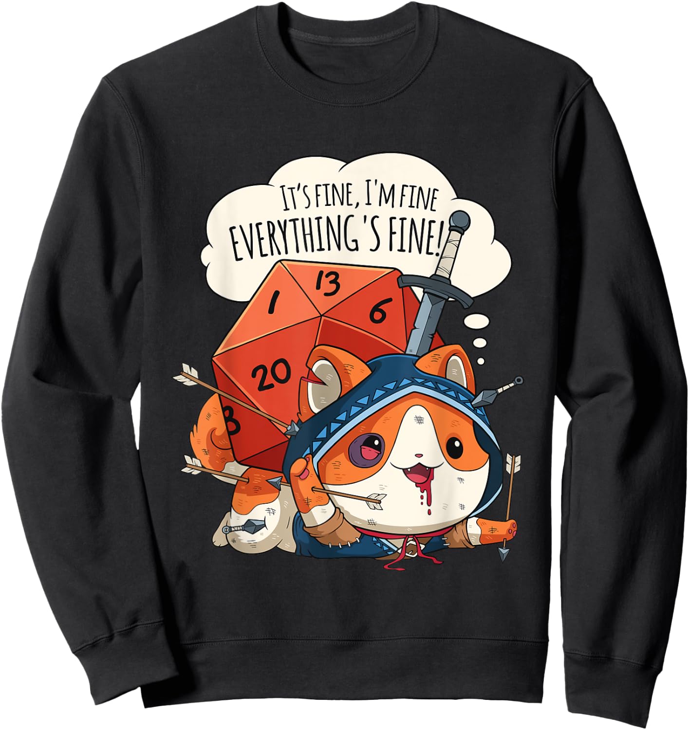 Funny Everything's Fine Cat Role Playing Game RPG Sweatshirt - Sweatshirt | Black