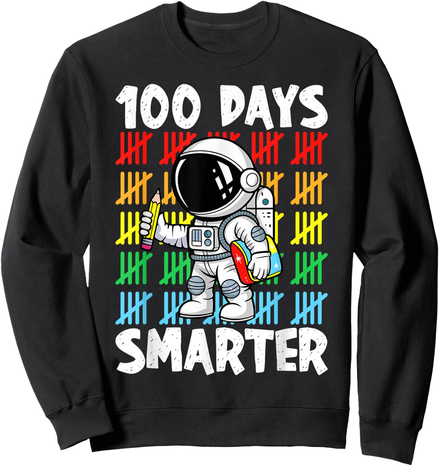 100 Days Smarter 100th Day Of School Astronaut Boys Space Sweatshirt - Sweatshirt | Black