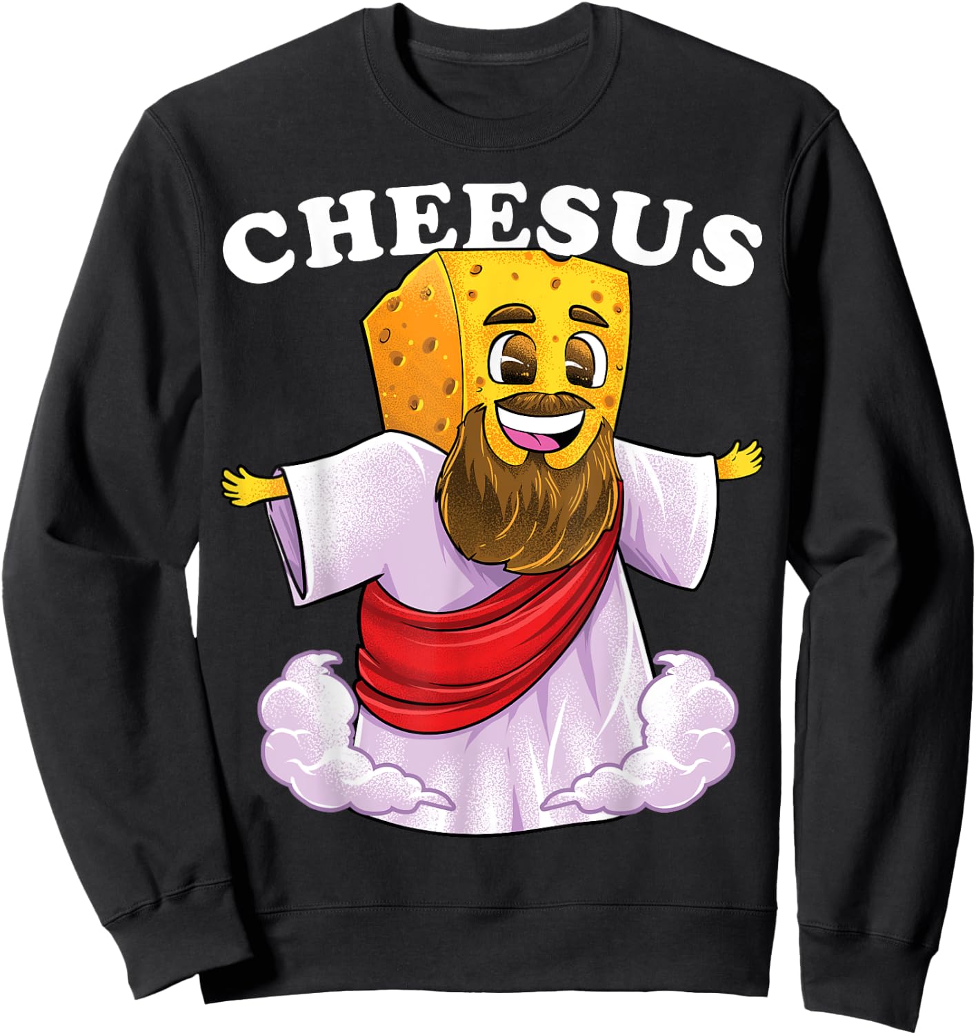 Cheesus Christ Funny Cheese Jesus Christian Pun Christmas Sweatshirt - Sweatshirt | Black