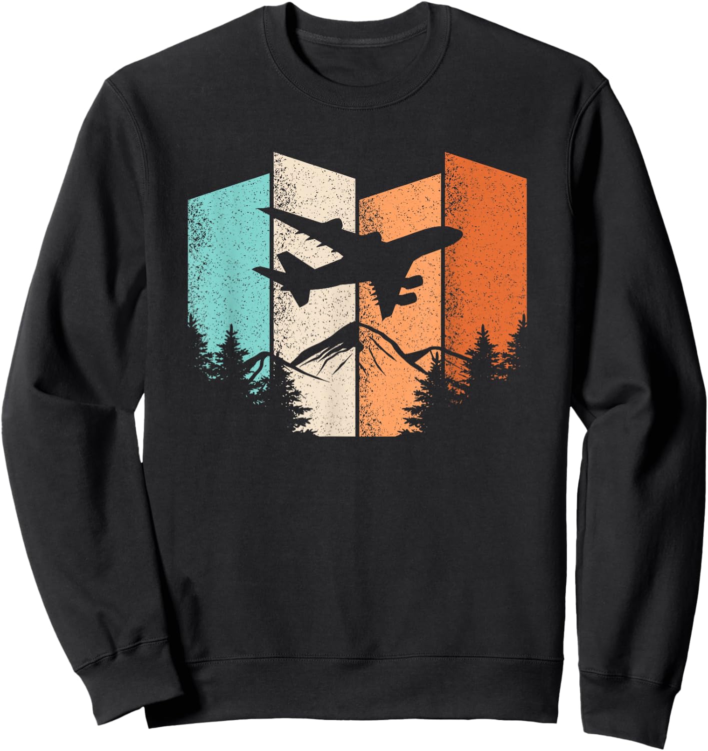 Retro Airplane Landscape Pilot Aviation Men Women Sweatshirt - Sweatshirt | Black