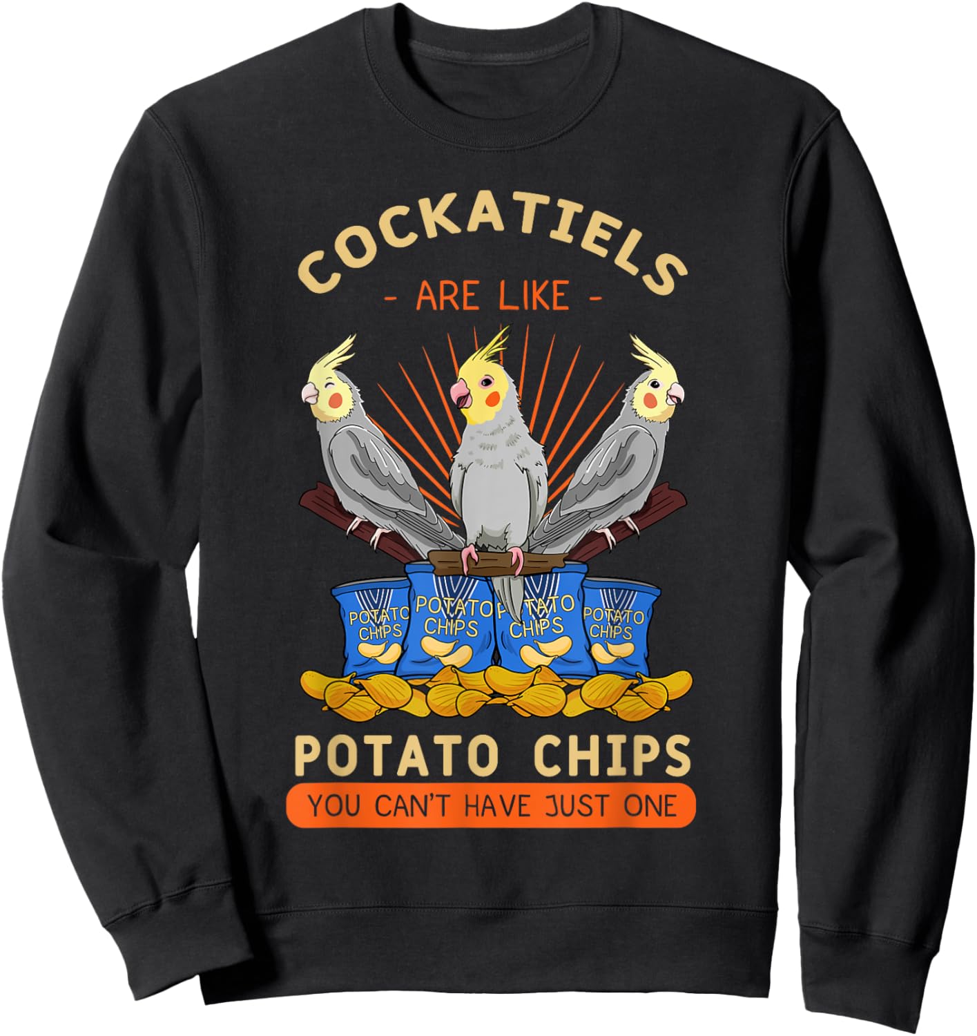 Cockatiel Potato Chips Cockatoo Lutino Parrot Quarrion Tiel , Black, Small Sweatshirt - Sweatshirt | Black