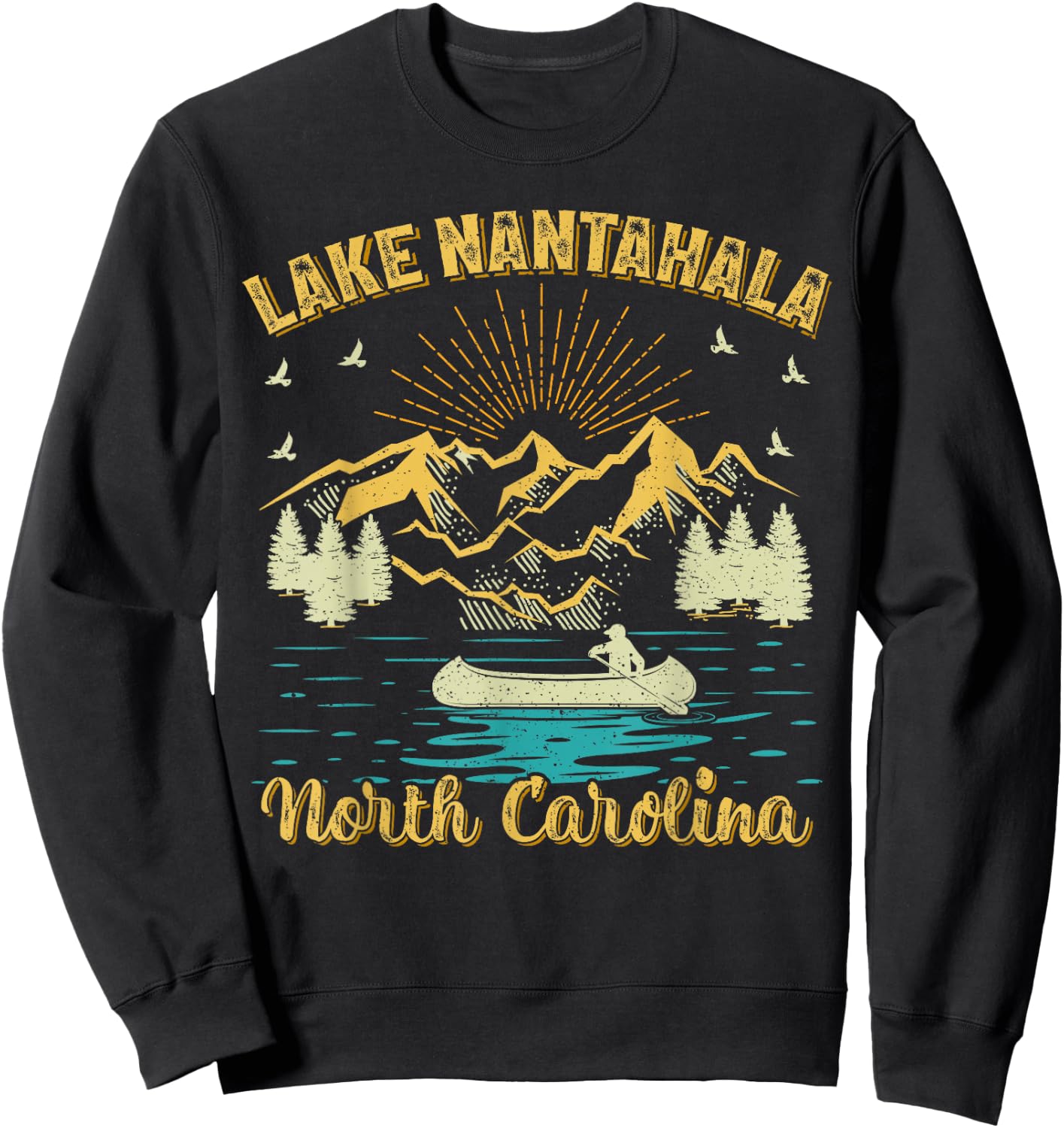 Summer Vacation Retro Mountain North Carolina Nantahala Lake Sweatshirt - Sweatshirt | Black
