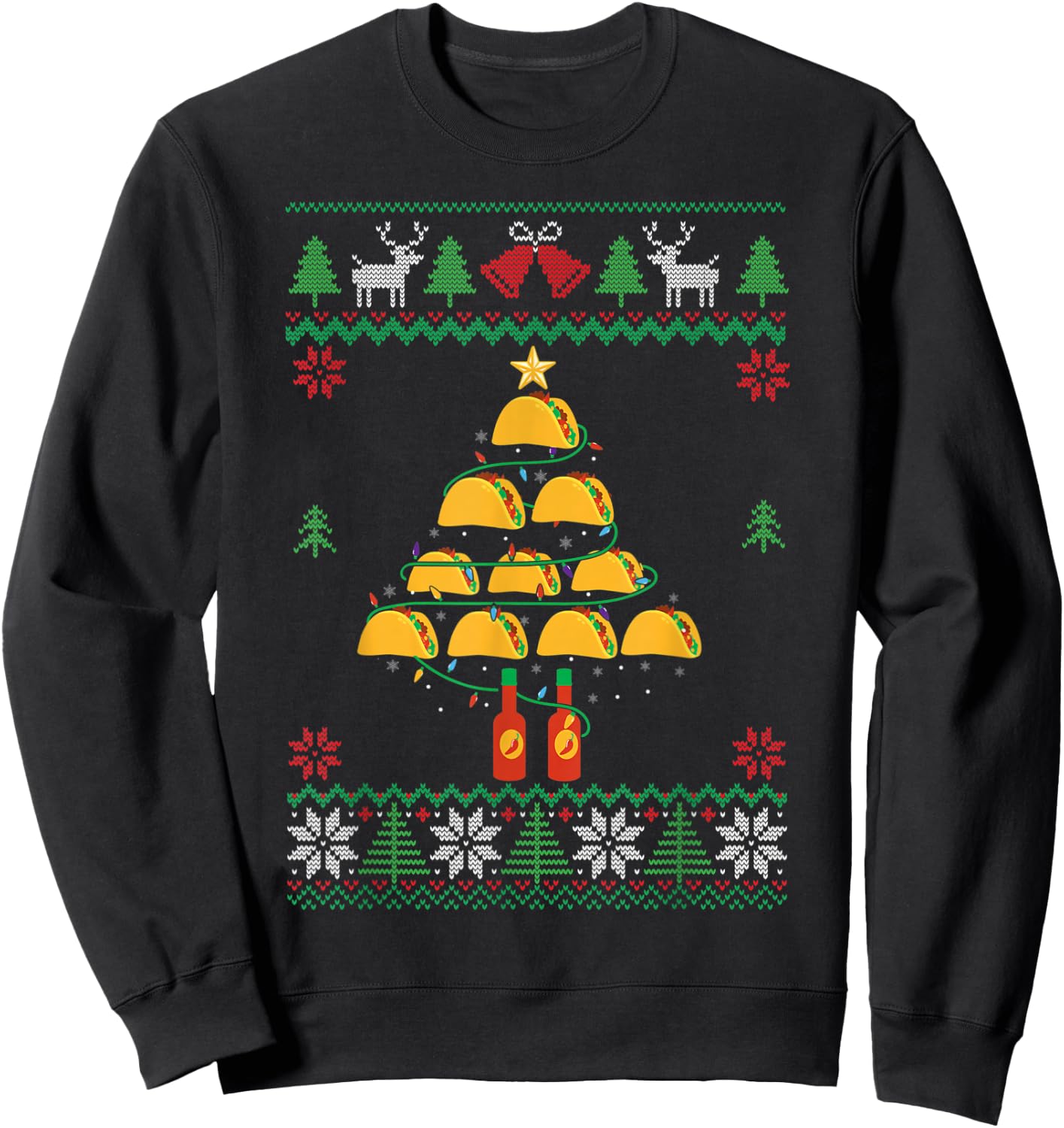 Tacos Christmas Tree Ugly Sweater Christmas Family Matching Sweatshirt - Sweatshirt | Black