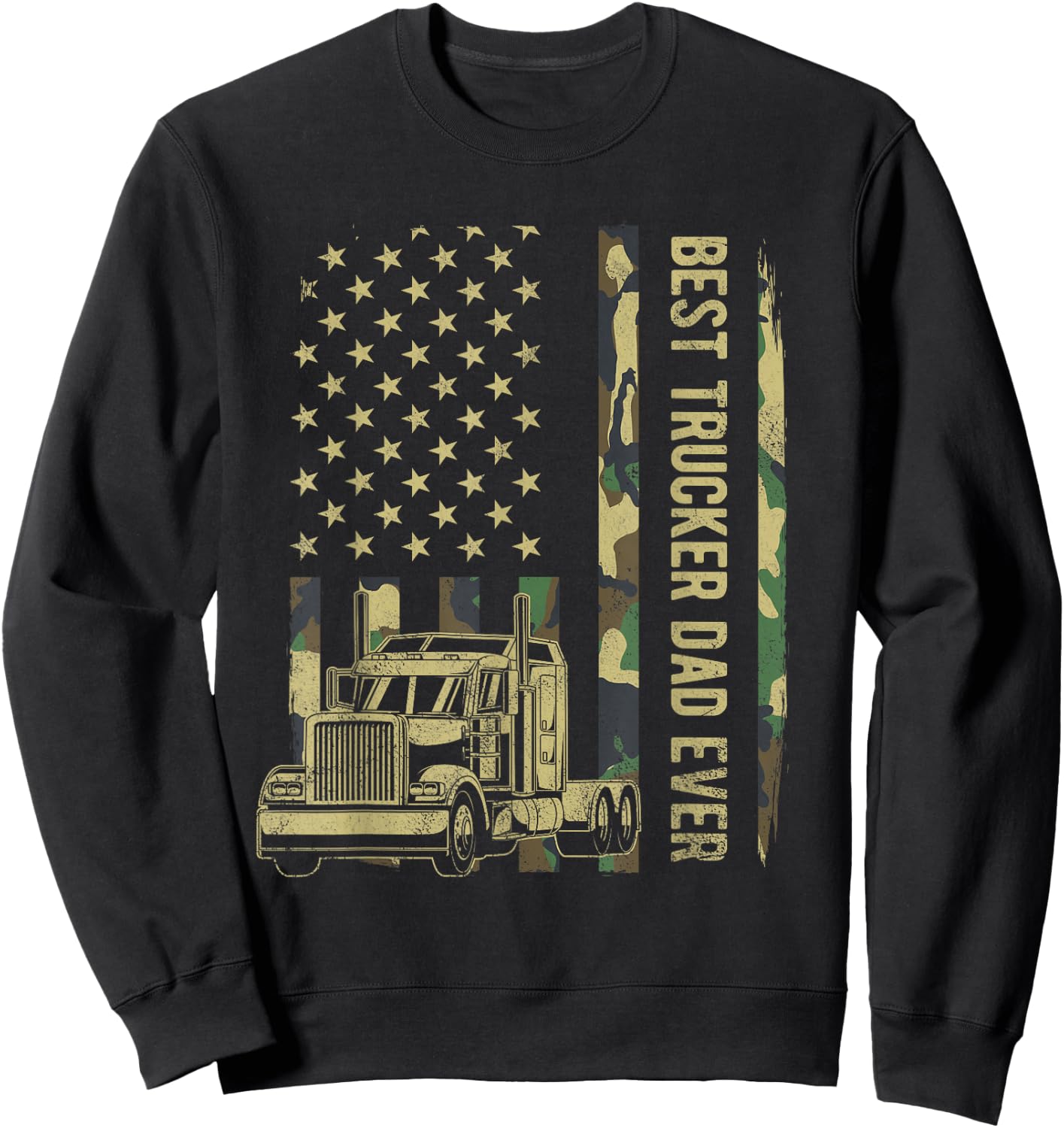 Best Trucker Dad Camouflage American Flag Fathers Day Sweatshirt - Sweatshirt | Black