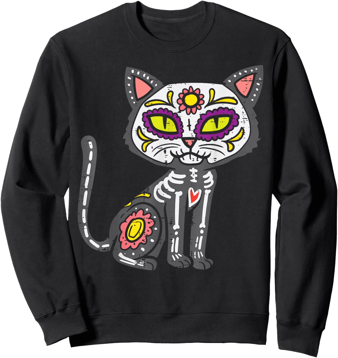 Sugar Skull Cat Dia De Muertos Day Of Dead Halloween Mexican Sweatshirt - Sweatshirt | Black