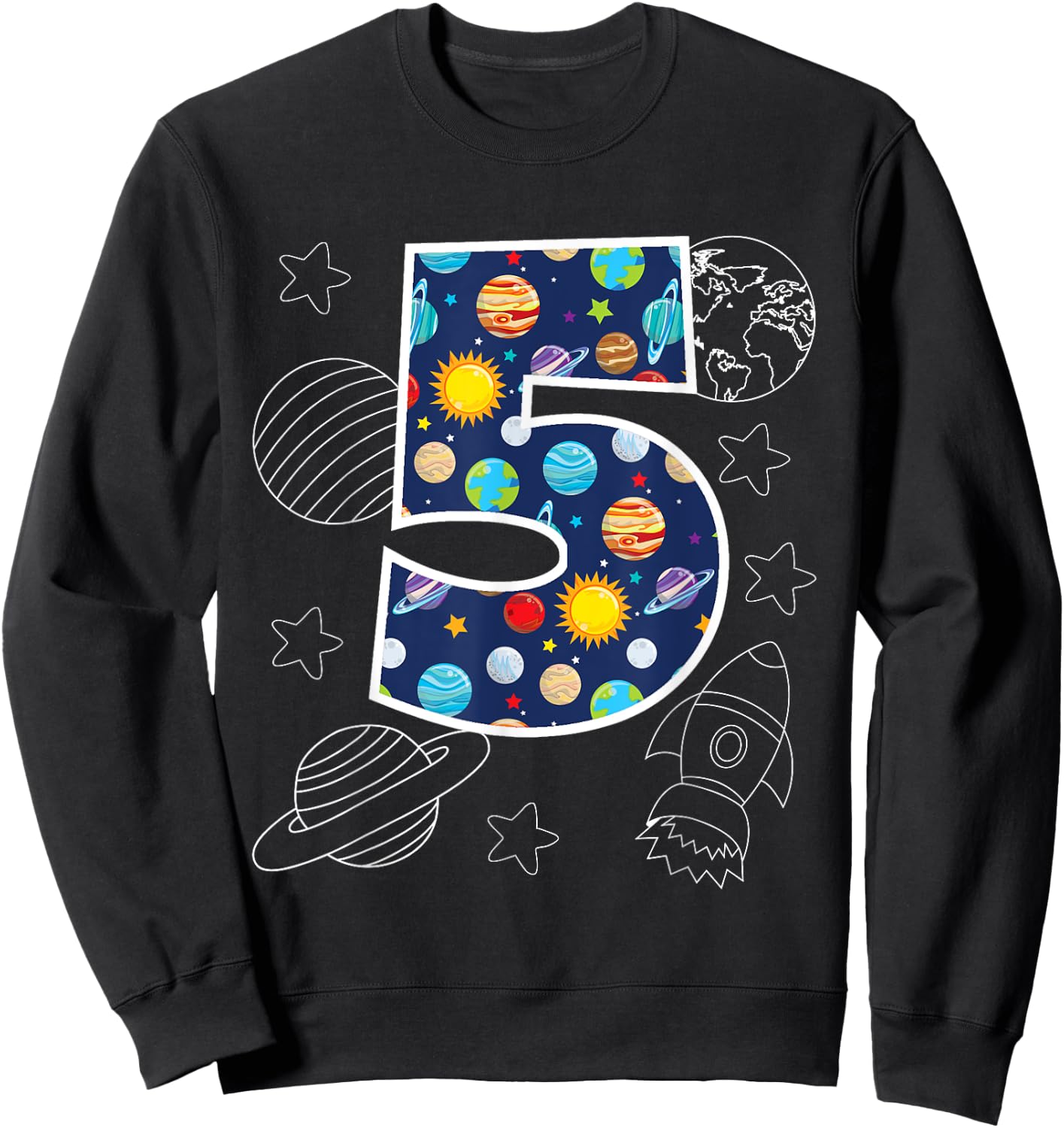 Outer Space 5 Year Old 5th Birthday Party Boys Girls Space Sweatshirt - Sweatshirt | Black