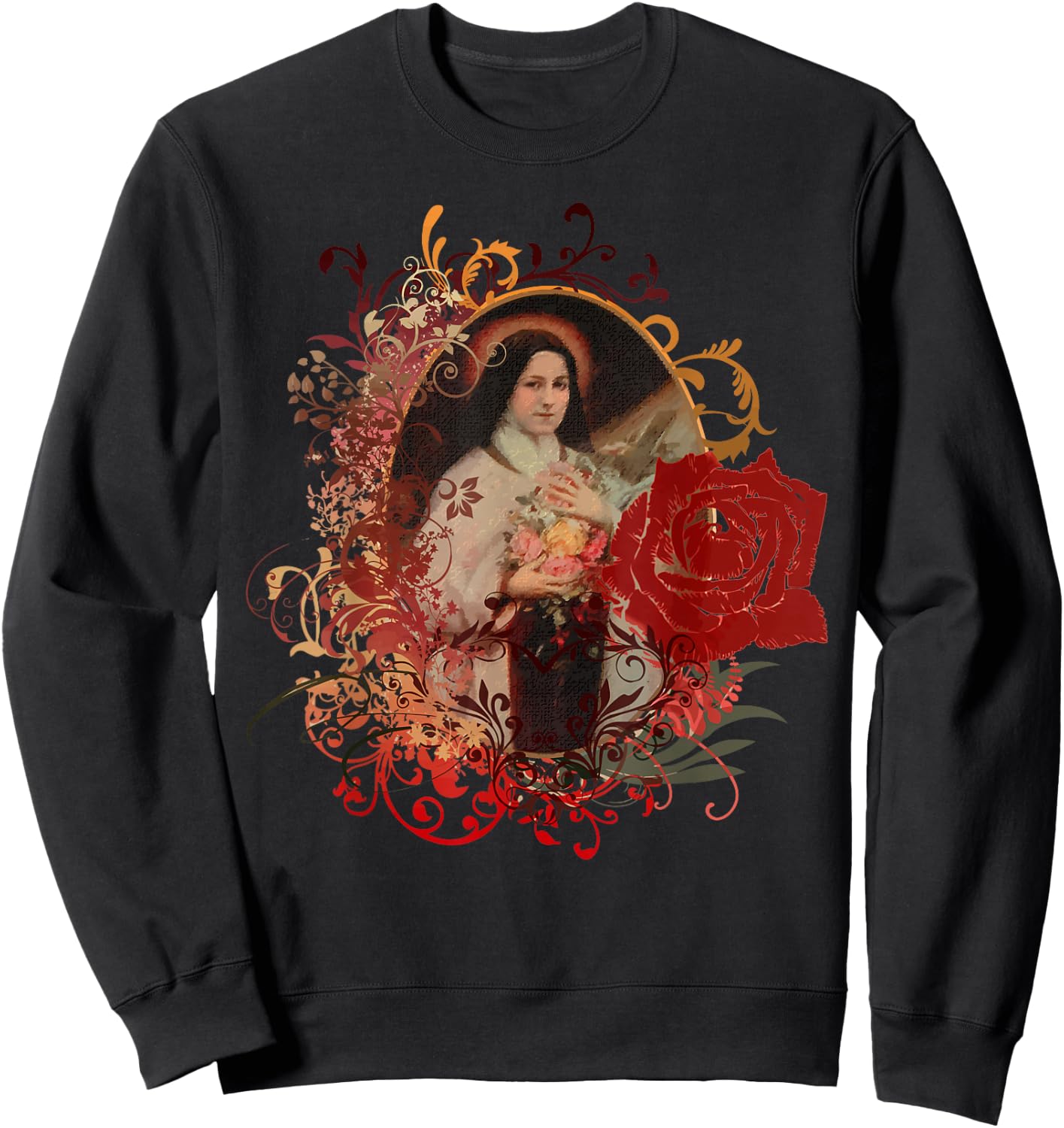St Therese of Lisieux Rose Flower Catholic Gifts Sweatshirt - Sweatshirt | Black