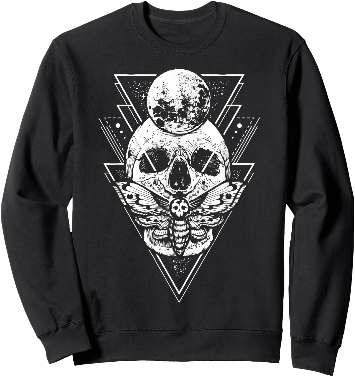 Crystal Moon and Death Moth - Mystic Pagan Skeleton Sweatshirt - Sweatshirt | Black