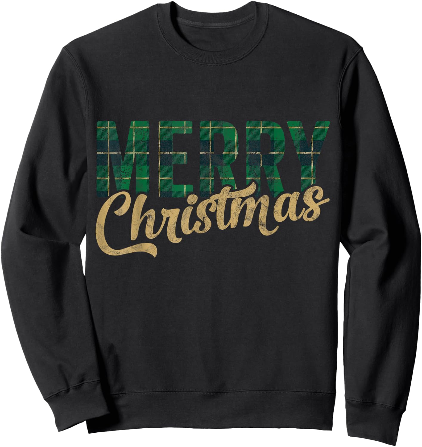 Retro Merry Christmas Green Plaid Gift Fun Happy Family Xmas Sweatshirt - Sweatshirt | Black