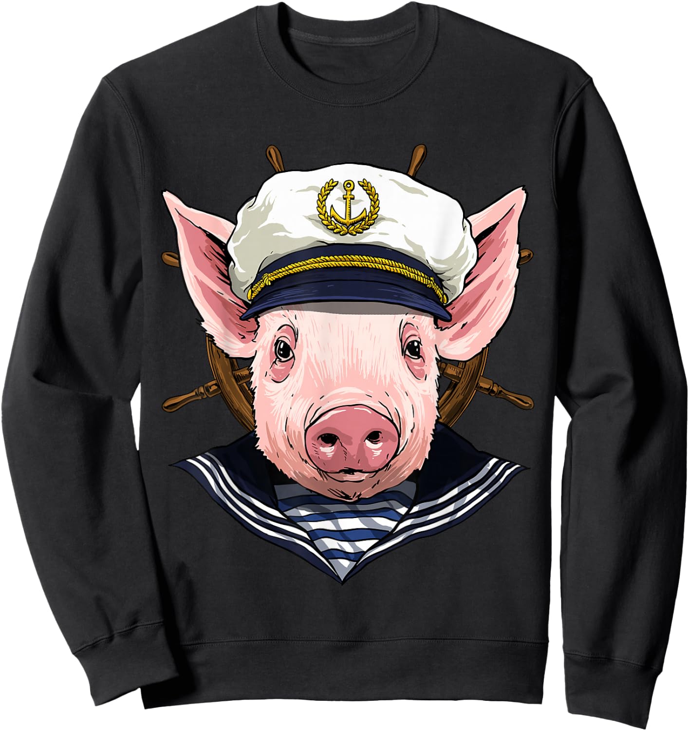 Pig Sailor Boat Captain Farmer Pig Farm Animal Sweatshirt - Sweatshirt | Black