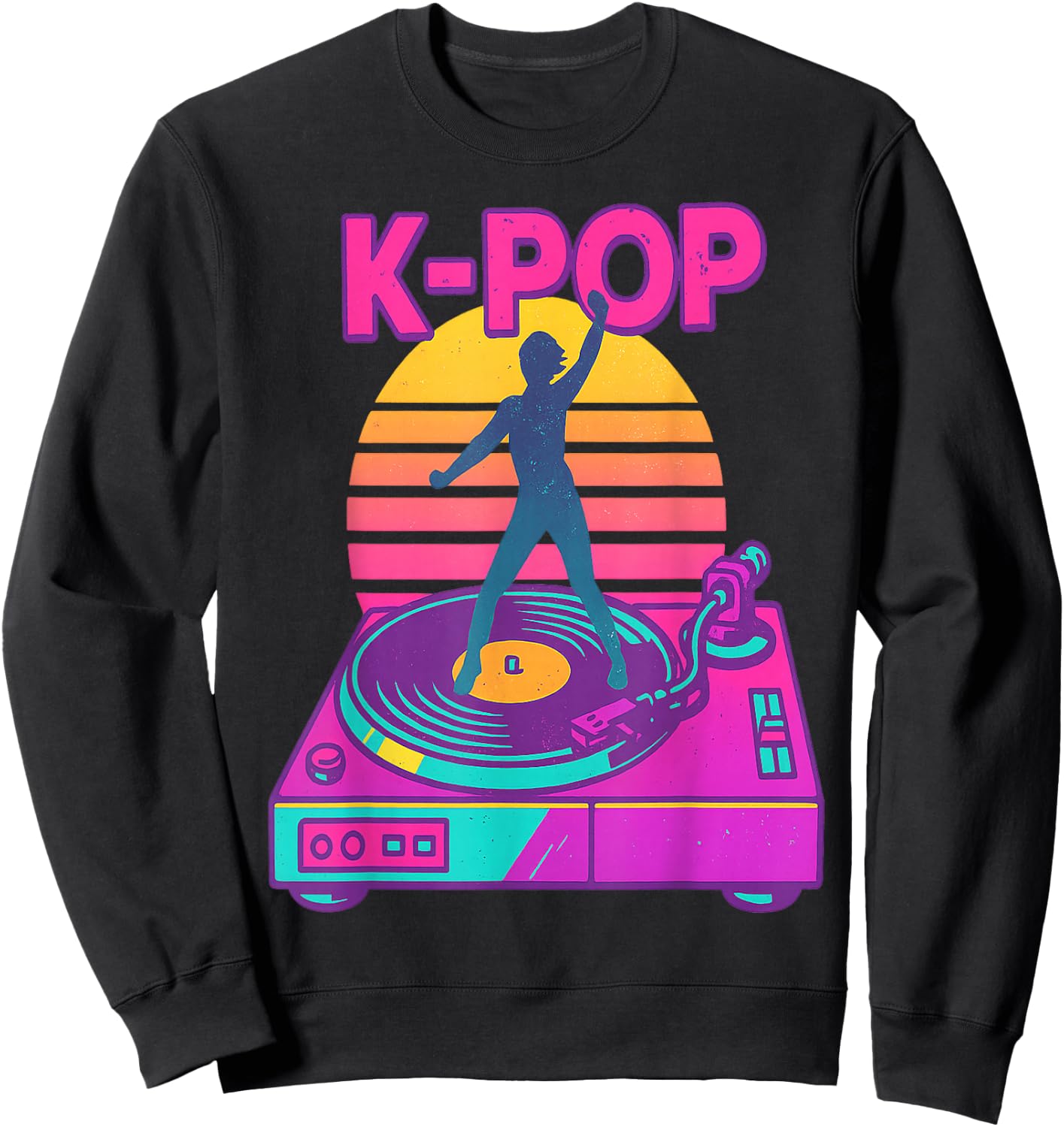 K-Pop Dance Vinyl DJ Retro Sunset Music Aesthetic Korea Sweatshirt - Sweatshirt | Black