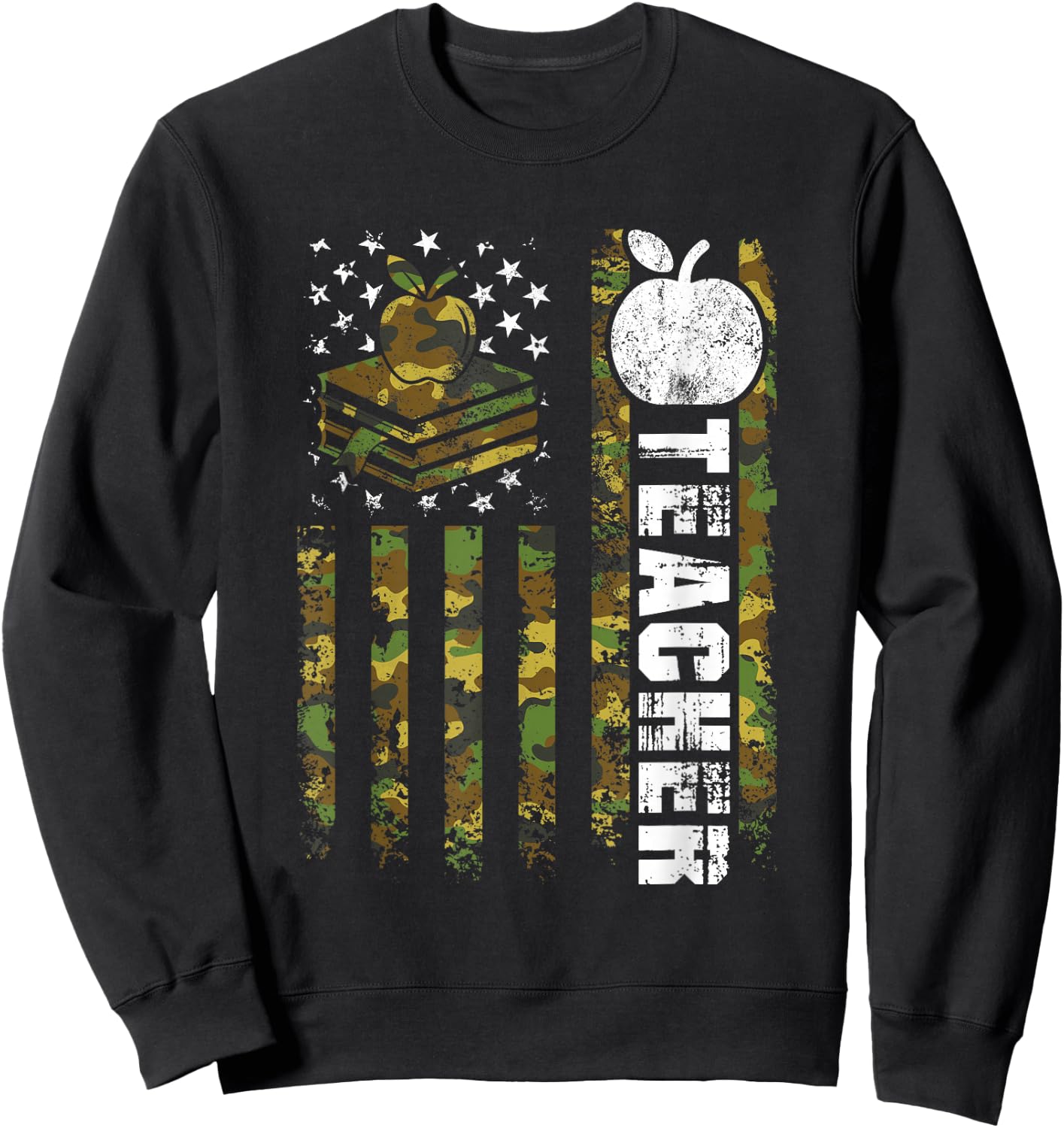 American Flag Camouflage Teacher Patriotic 4th Of July Women Kids Men Sweatshirt - Sweatshirt | Black