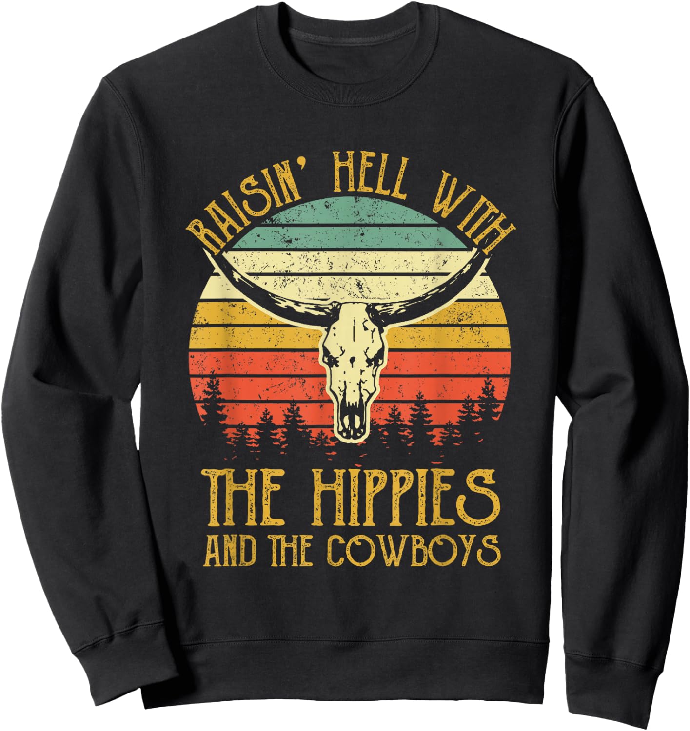 Raising-Hell with The Hippies and Cowboys Western Cowhide Sweatshirt - Sweatshirt | Black