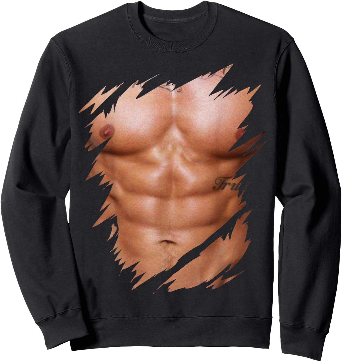 Fake Muscles Ripped Torn Chest Six Pack Abs Sweatshirt - Sweatshirt | Black