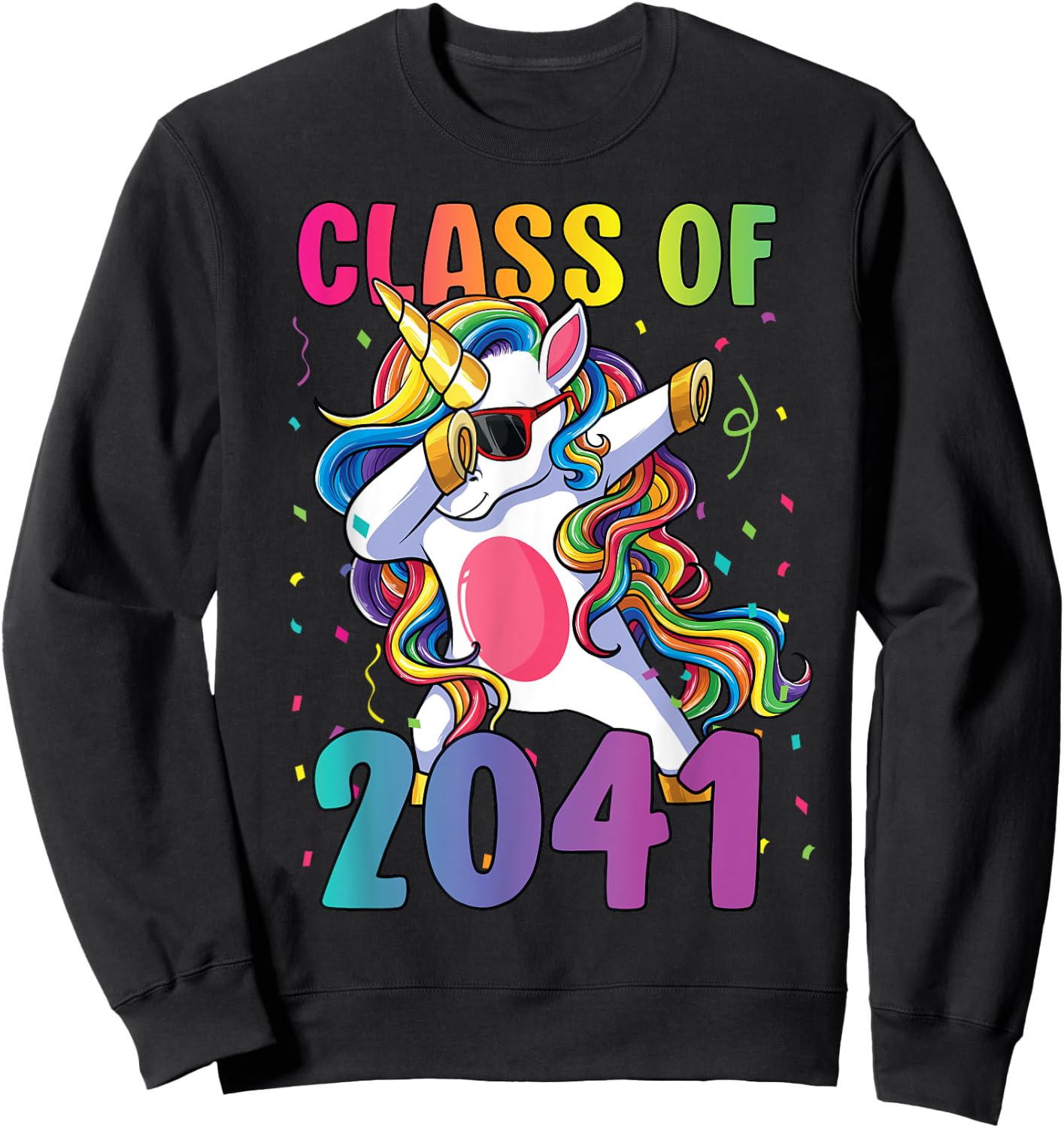 Class of 2041 Shirt Girls Dabbing Unicorn Grow With Me Sweatshirt - Sweatshirt | Black