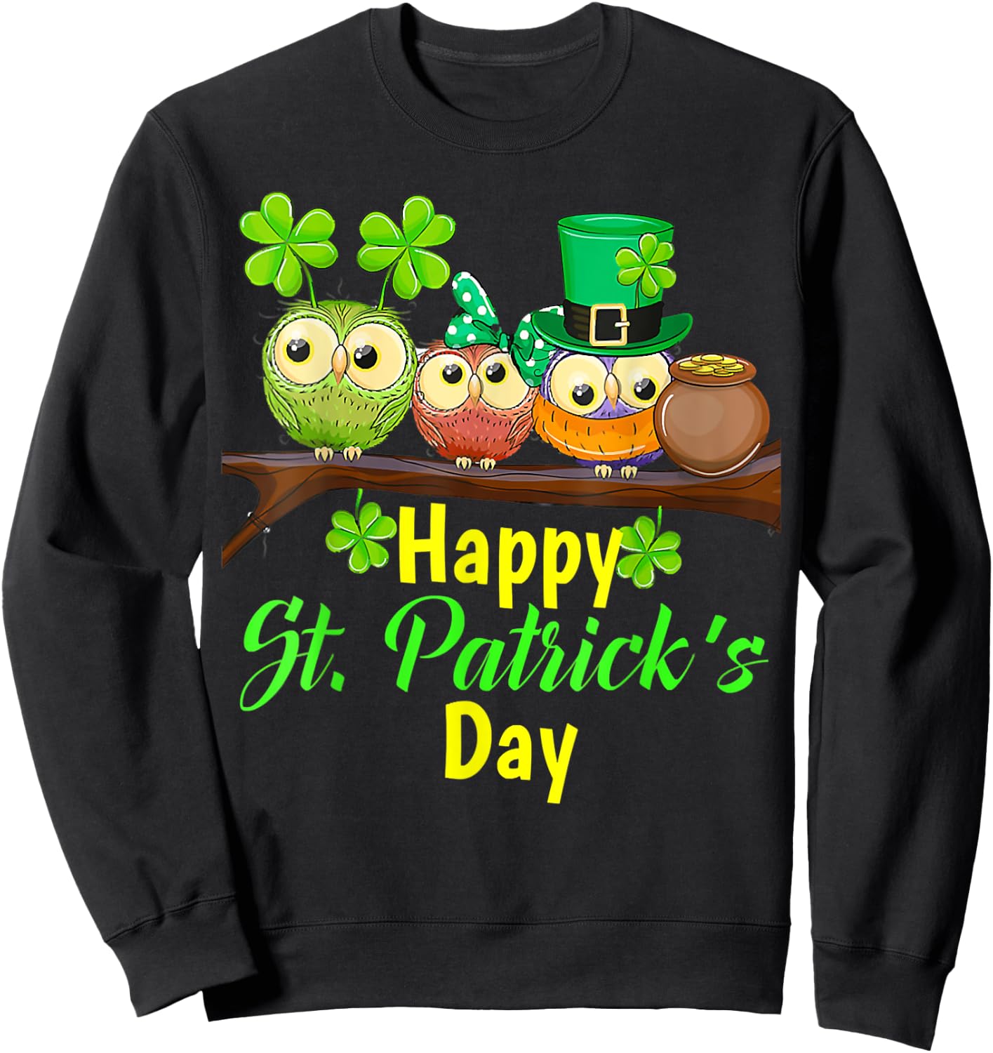 Owl Leprechaun, Happy St Patrick's Day, Matching Family Sweatshirt - Sweatshirt | Black