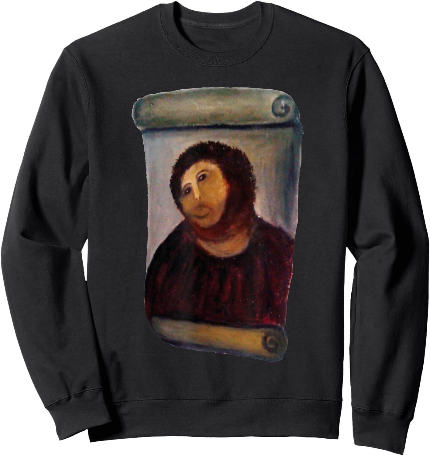 Art Banana Funny Cool : Ecce Homo Cecilia Graphic, Jesus, Dark Red, , X-Small, Black, Short Sleeve, Cotton 60% Polyester 40% Sweatshirt - Sweatshirt | Black