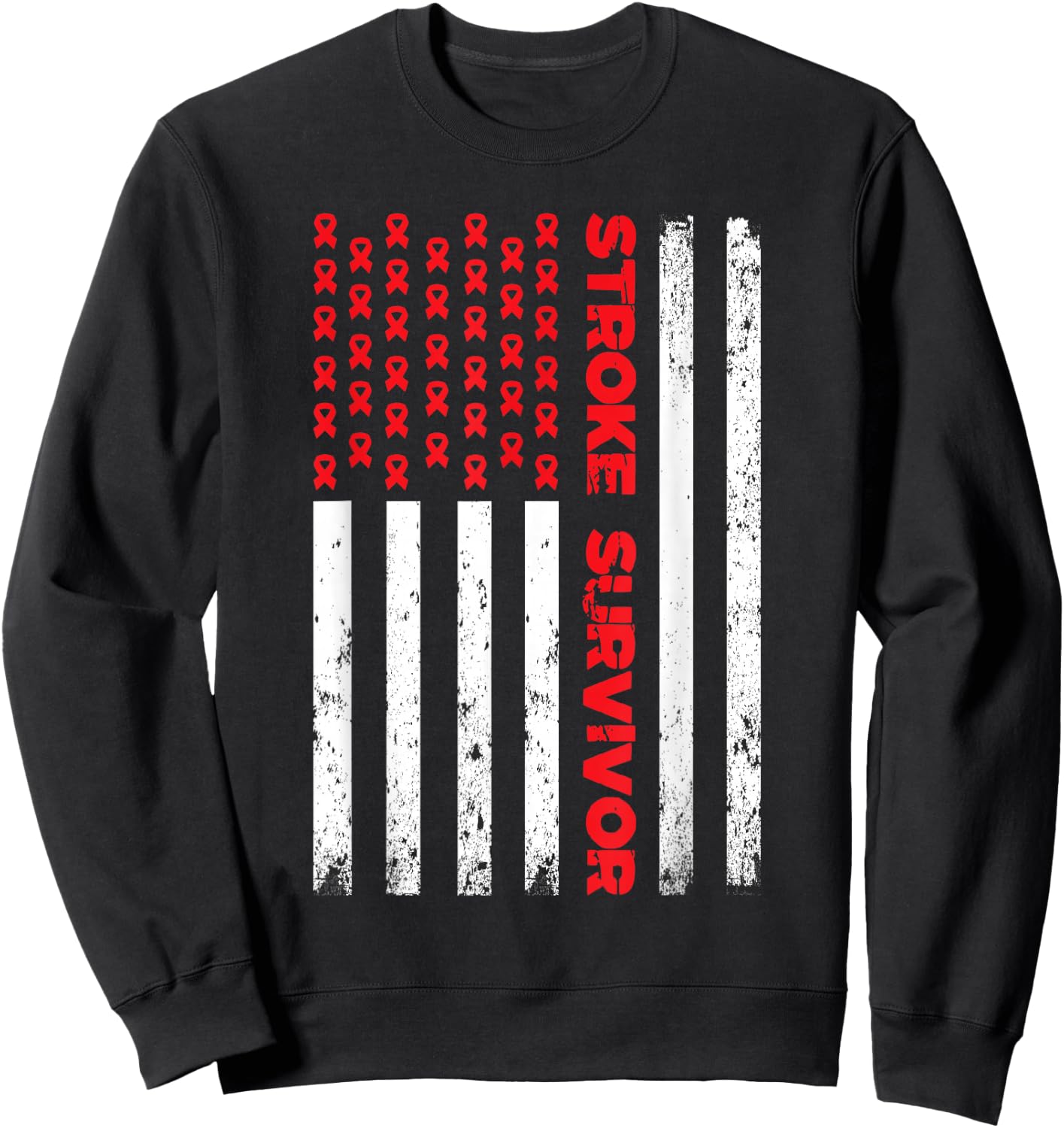USA Flag Stroke Survivor Awareness Red Ribbon Brain Attack Sweatshirt - Sweatshirt | Black