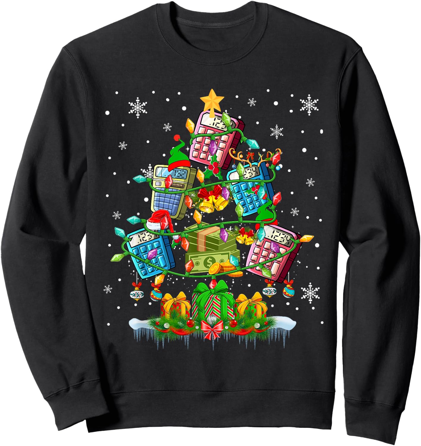 X-mas Tree Santa Reindeer Elf Calculators Accountant Lover Sweatshirt - Sweatshirt | Black