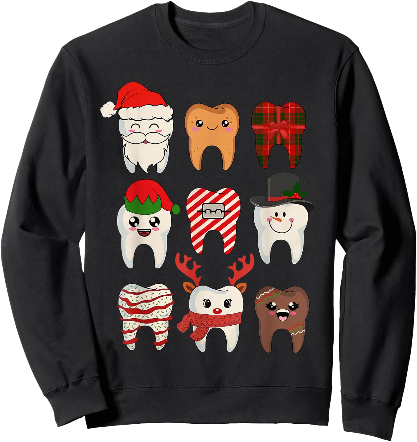 Christmas Teeth Dentist Xmas Reindeer Santa Squad Pajamas Sweatshirt - Sweatshirt | Black