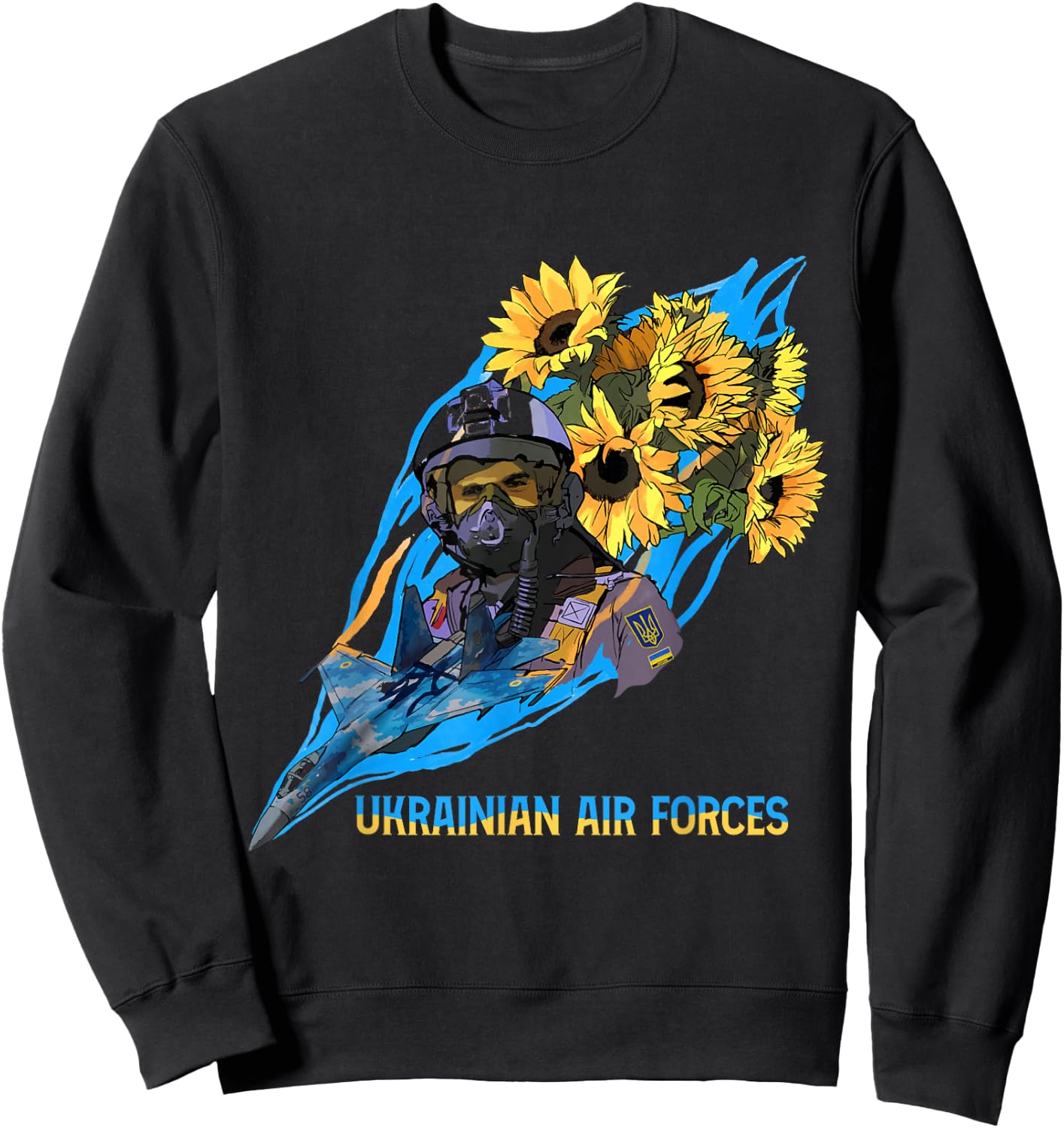 Ukrainian Air Forces | Fighter Aircraft with Pilot UA Sweatshirt - Sweatshirt | Black