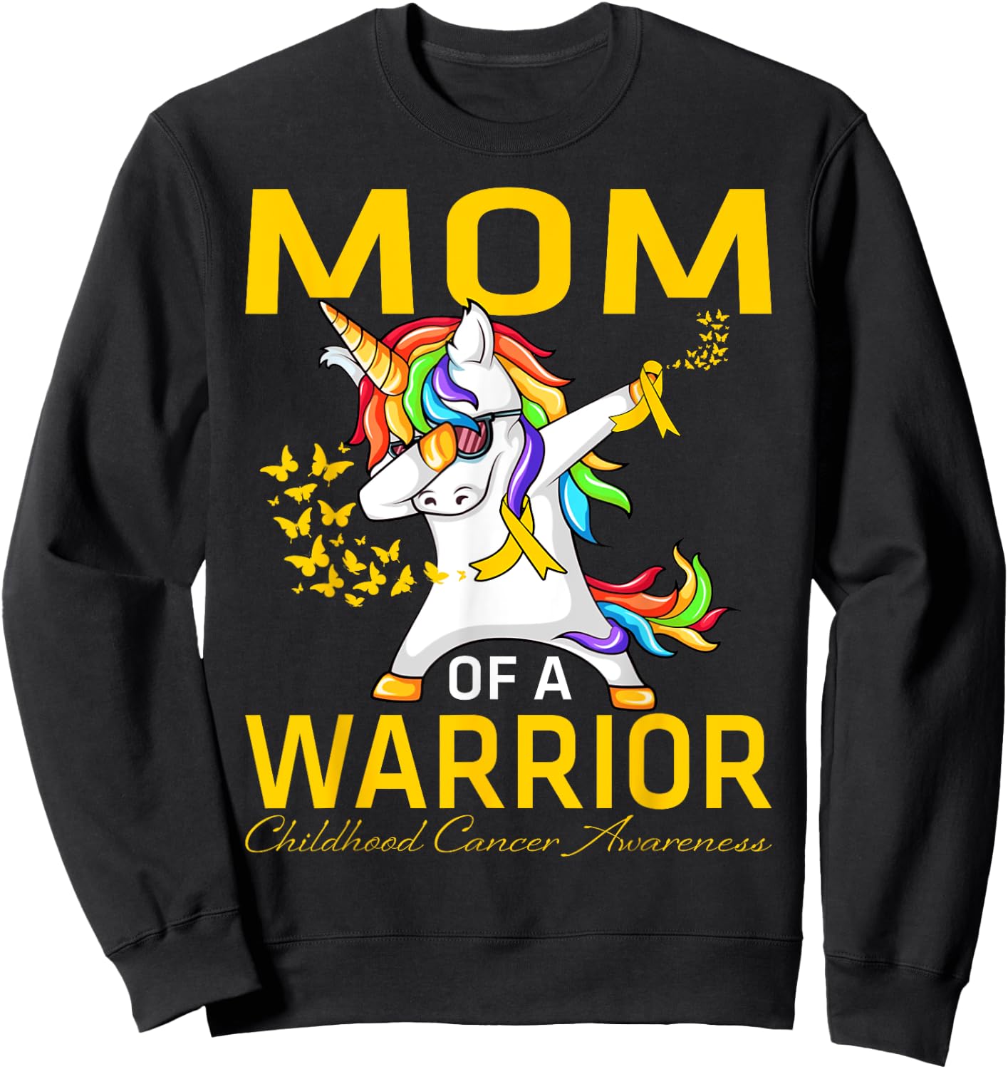 Mom Of A Warrior Childhood Cancer Awareness Unicorn Sweatshirt - Sweatshirt | Black