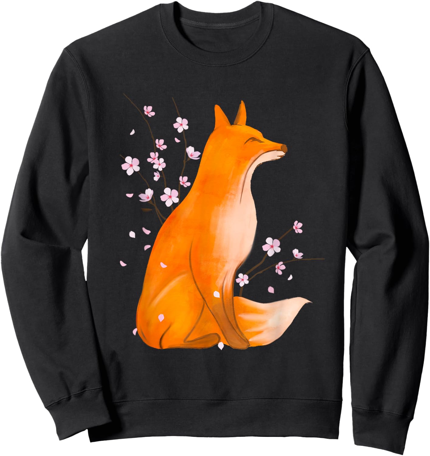 Cherry Blossom Japanese Fox - Zookeeper Animal Lover Camper Sweatshirt - Sweatshirt | Black