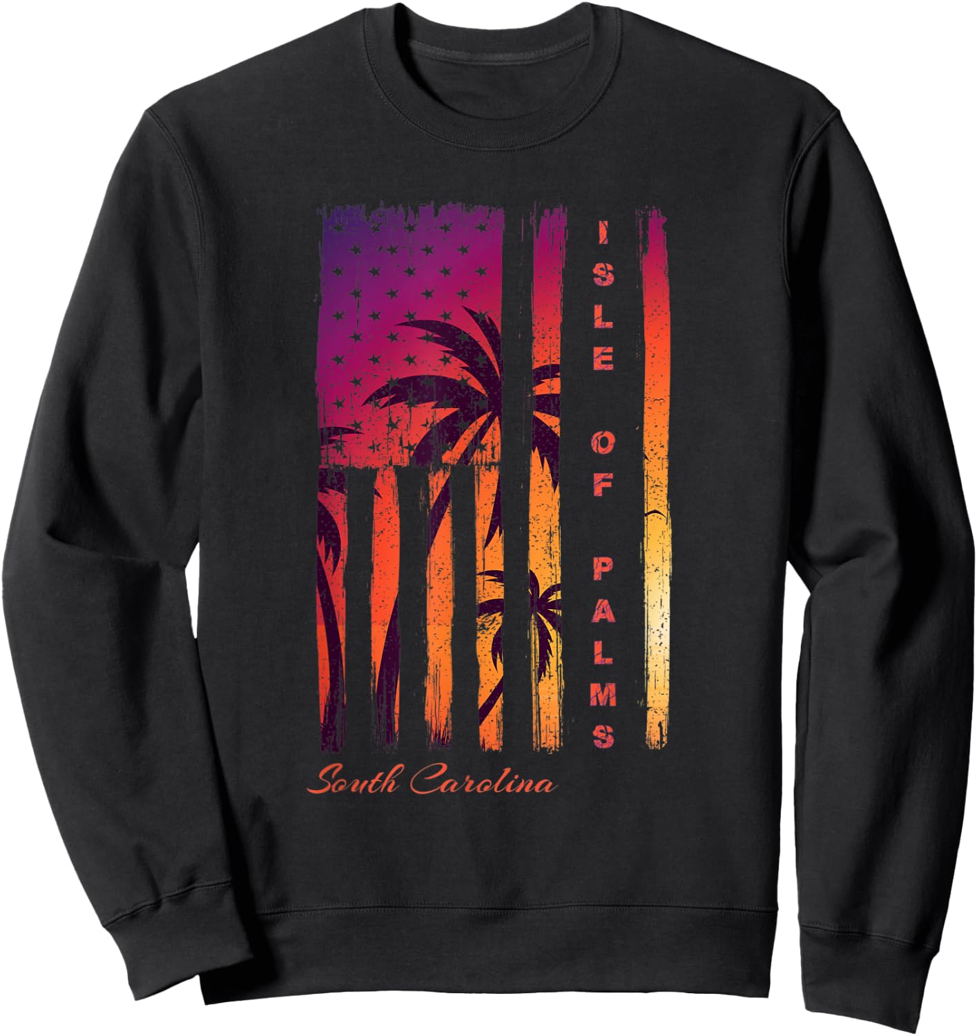 Isle of Palms South Carolina Distressed Retro USA Flag IOP Kids Men Sweatshirt - Sweatshirt | Black