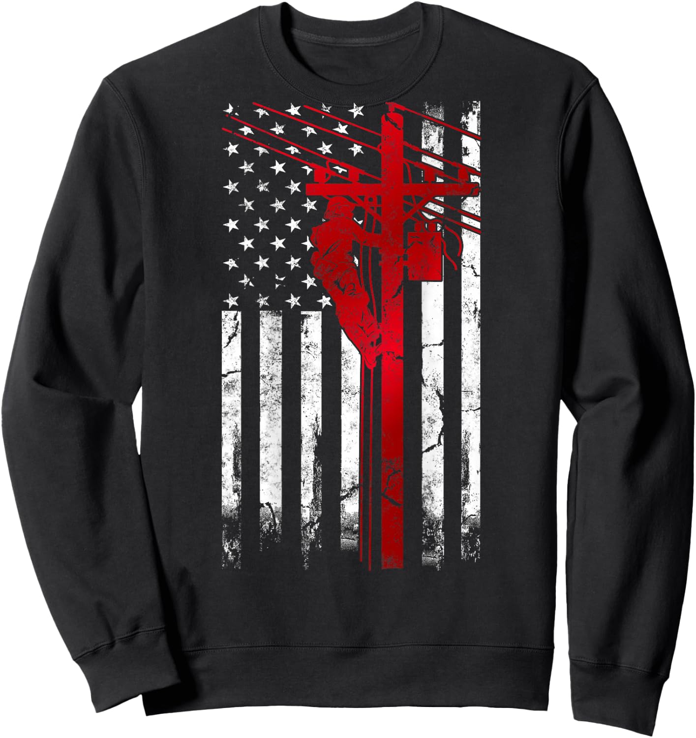 Lineman American Flag Electric Cable Lineman fathers day Sweatshirt - Sweatshirt | Black
