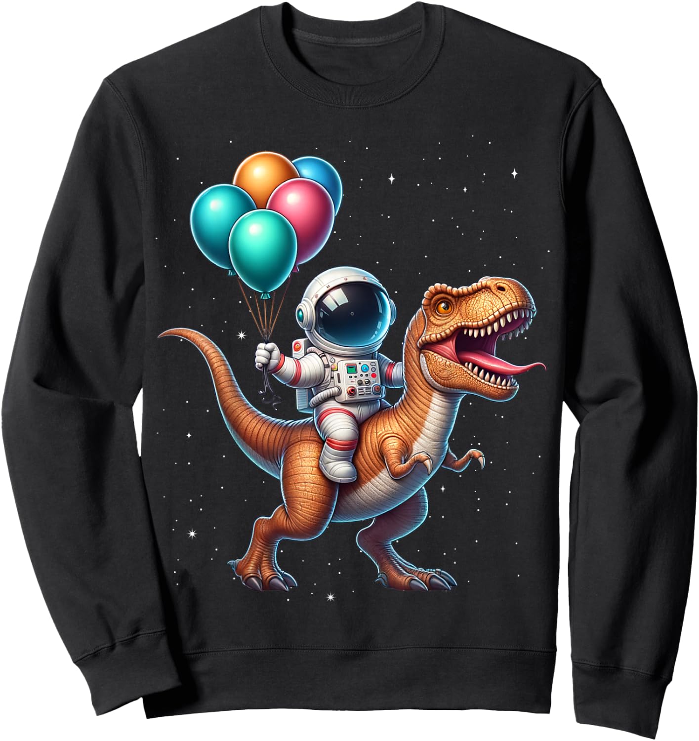 Astronaut Riding Dinosaur T Rex. Astronaut Space Birthday Sweatshirt - Sweatshirt | Black