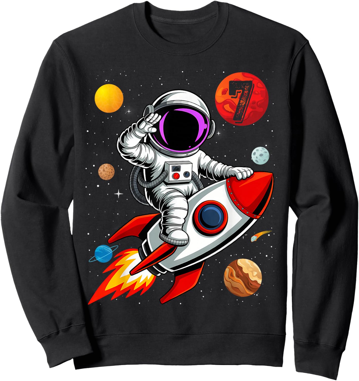 Kids 7 Years Old Birthday Boy Astronaut Space 7th B-Da Sweatshirt - Sweatshirt | Black