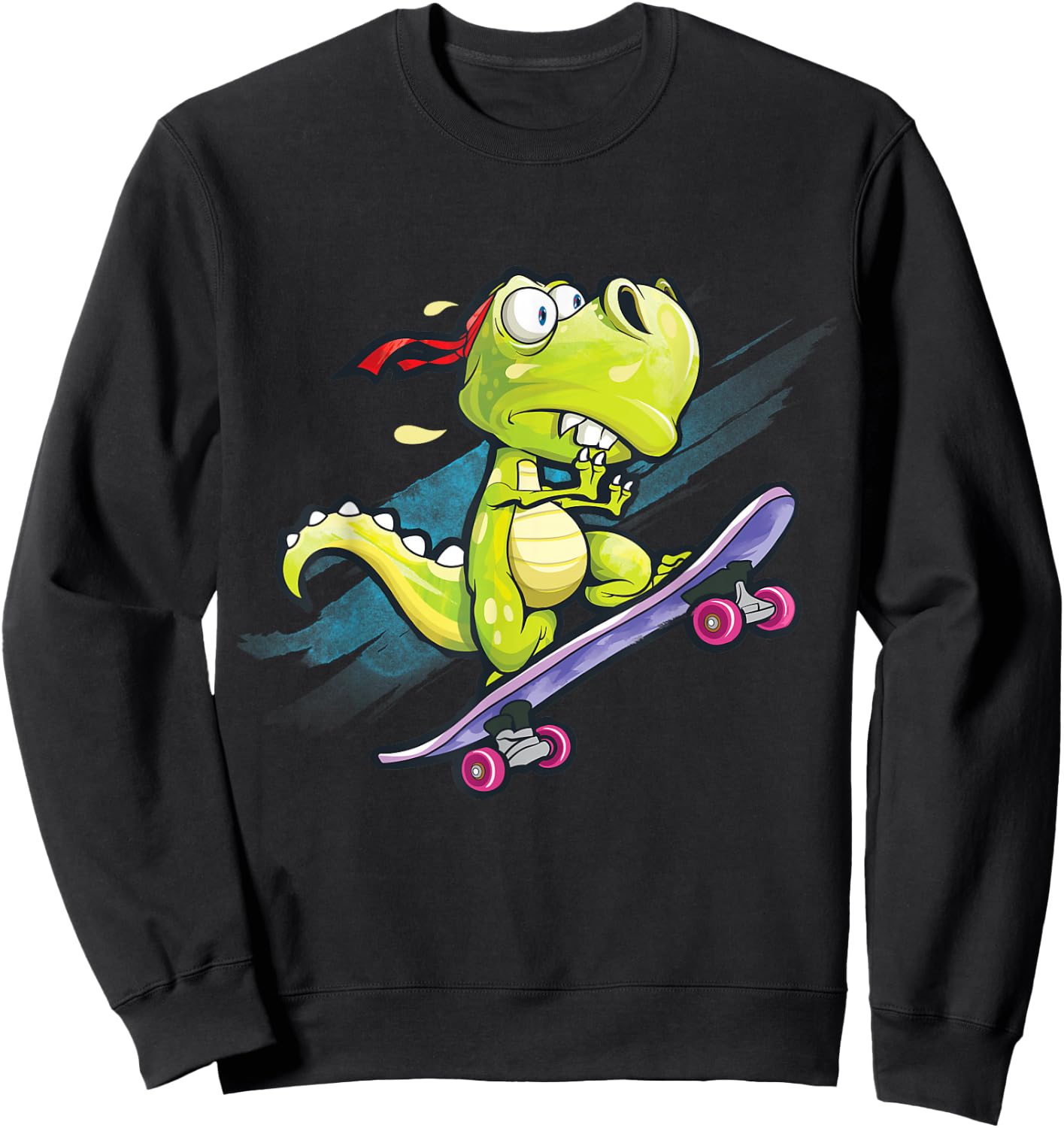 Dino Skateboard Shirt Boys Skateboarding Kids Men Dinosaur Sweatshirt - Sweatshirt | Black