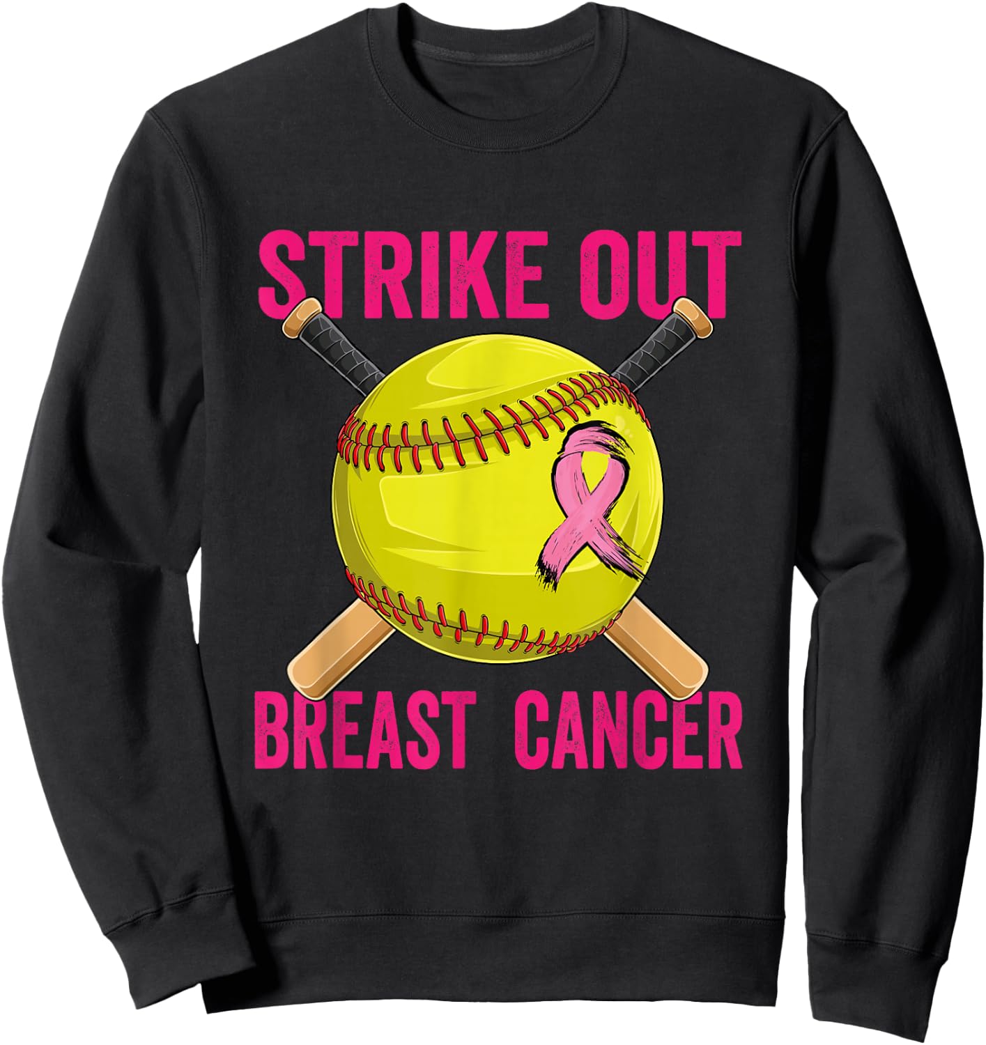 Strike Out Breast Cancer Awareness Softball Fighters Sweatshirt - Sweatshirt | Black