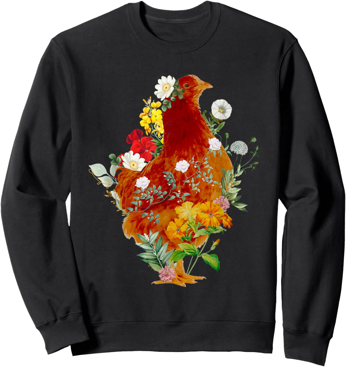 Cute Chicken Vintage Floral Botanical Flower Garden Tea Sweatshirt - Sweatshirt | Black