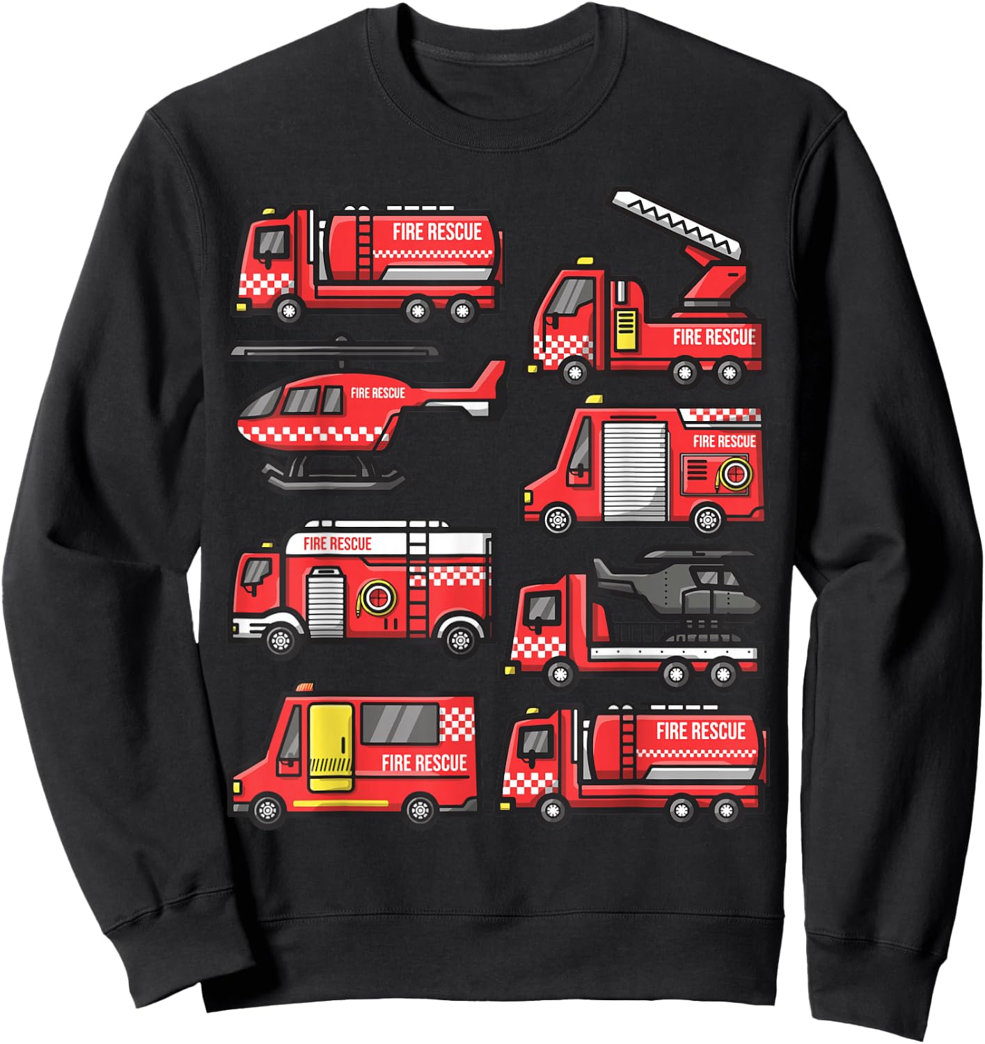 Fire Truck Trucker trailer Ladder Toddler Kids Boys Sweatshirt - Sweatshirt | Black