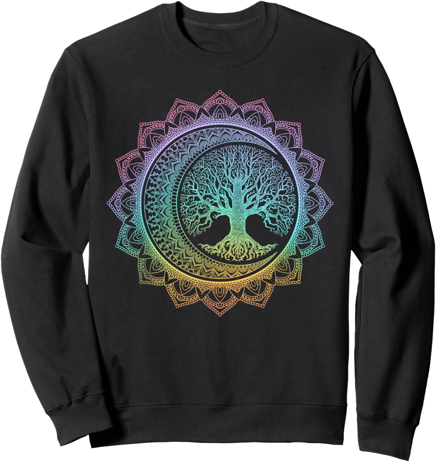 Tree of Life Cresent Moon Phases Floral Mandala Yoga Gift Sweatshirt - Sweatshirt | Black