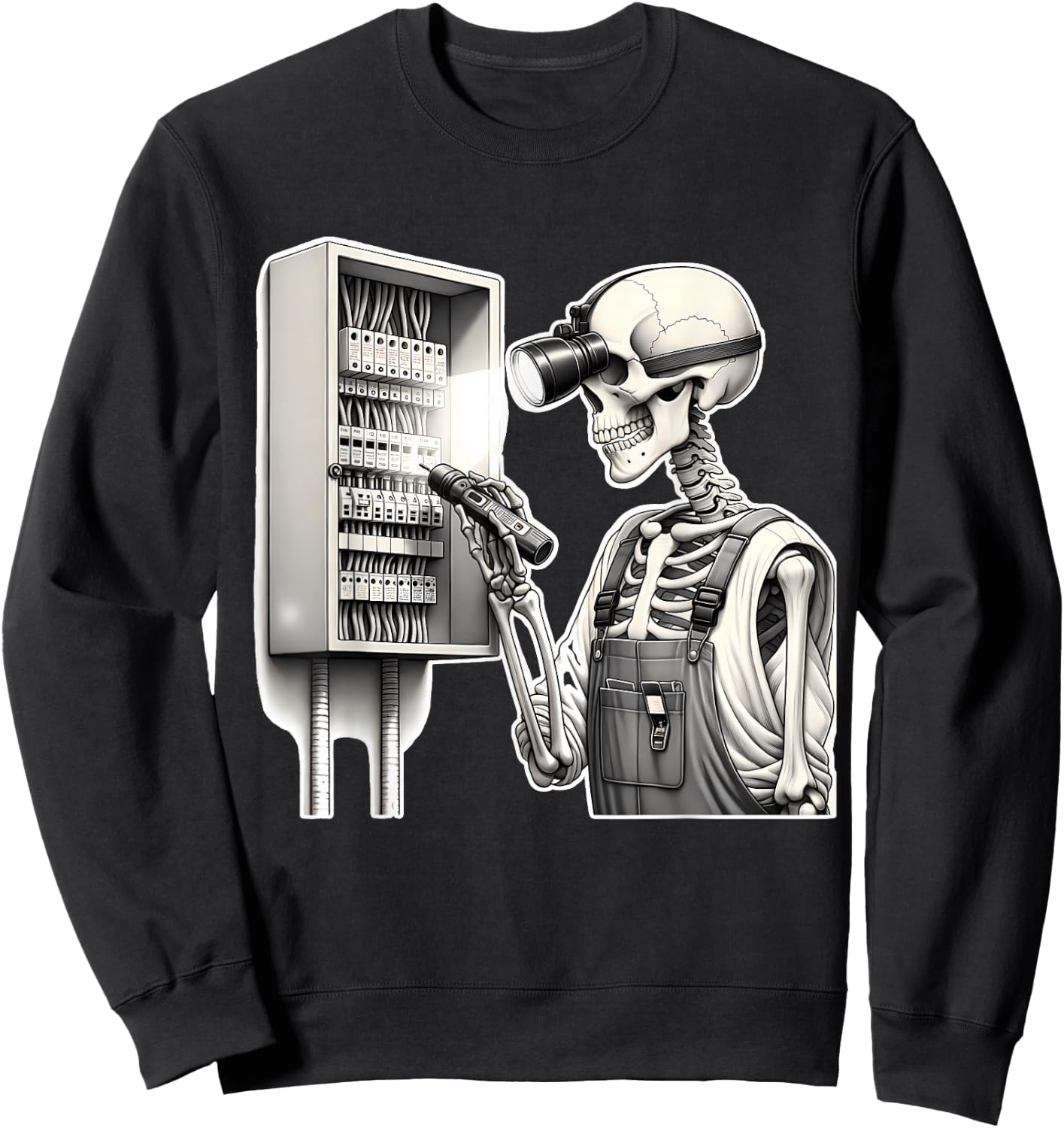 Halloween Skeleton Electrician Sweatshirt - Sweatshirt | Black