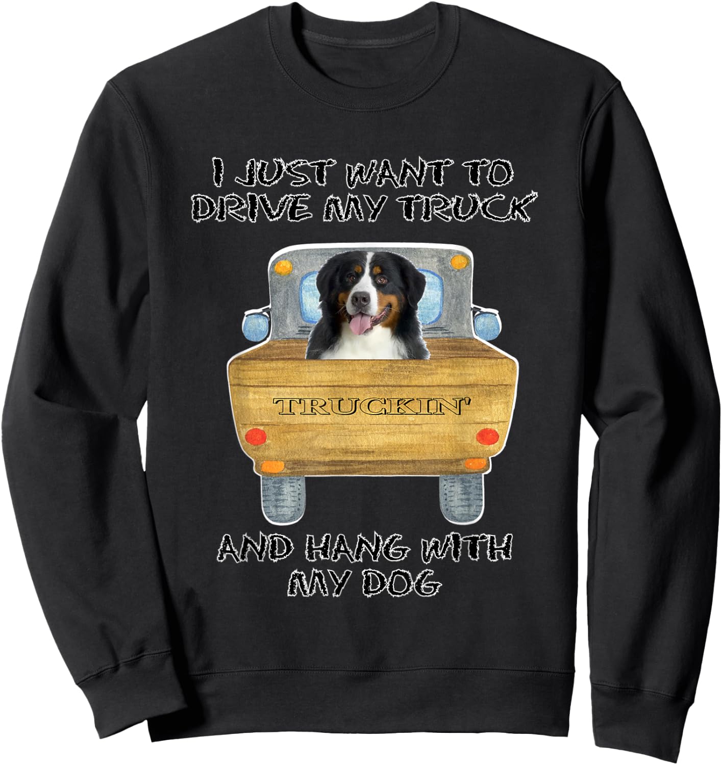 Truck Driving Dog Bernese Mountain Dog Sweatshirt - Sweatshirt | Black