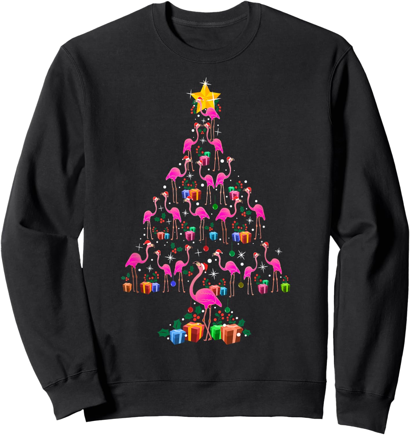 Pink Flamingo Christmas Tree Cute Sweatshirt - Sweatshirt | Black
